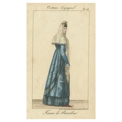 Frau von Barcelona - Handkolorierter Kupferstich aus Costume Espagnol, Paris, um 1805