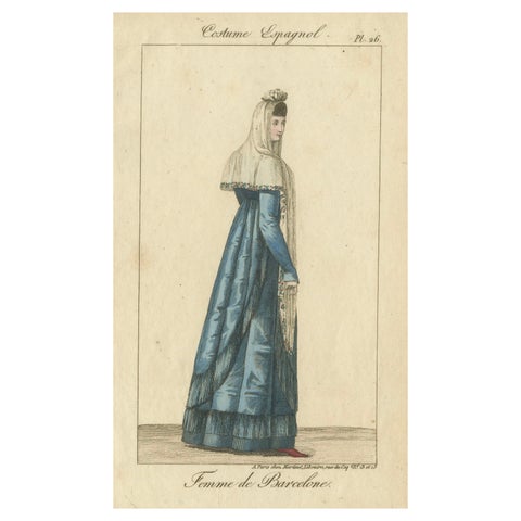 Woman of Barcelona, Hand-Colored Engraving from Costume Espagnol, Paris, c.1805