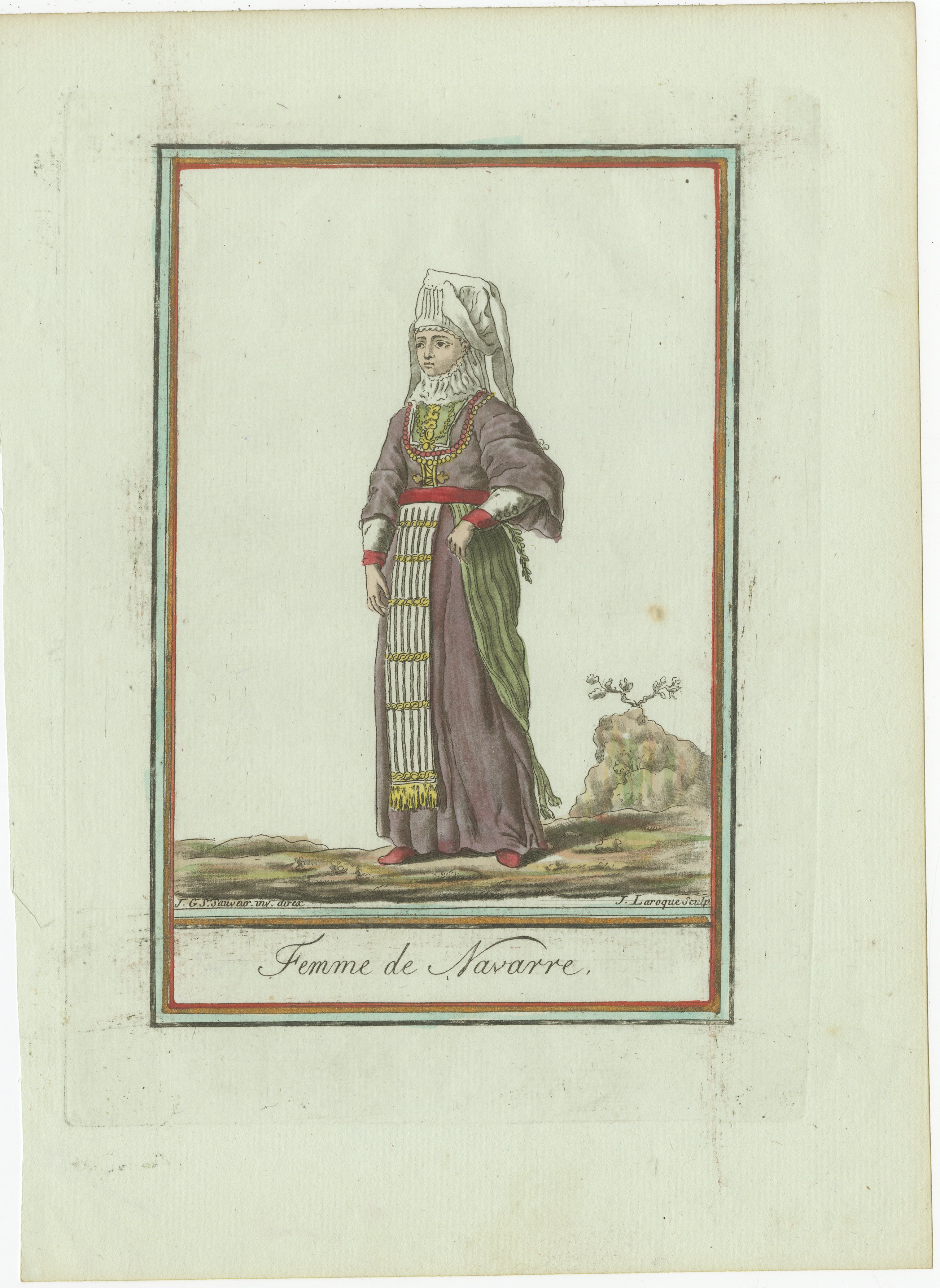 Woman of Navarre – Hand-Colored Engraving by Grasset de Saint-Sauveur, c.1797