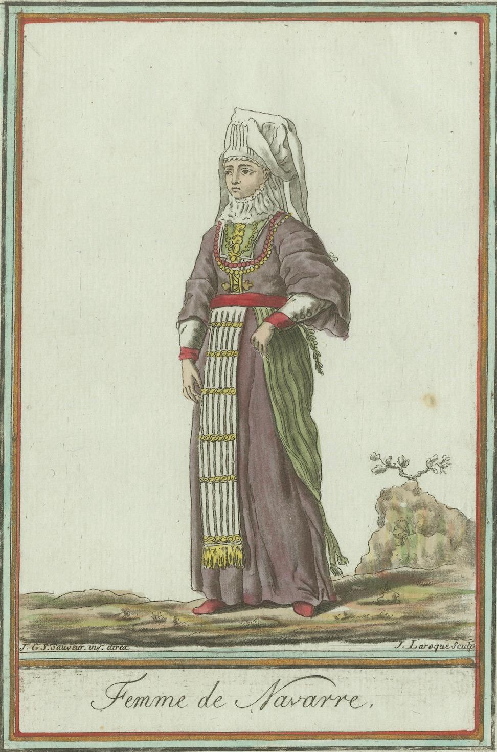 Woman of Navarre – Hand-Colored Engraving by Grasset de Saint-Sauveur, c.1797