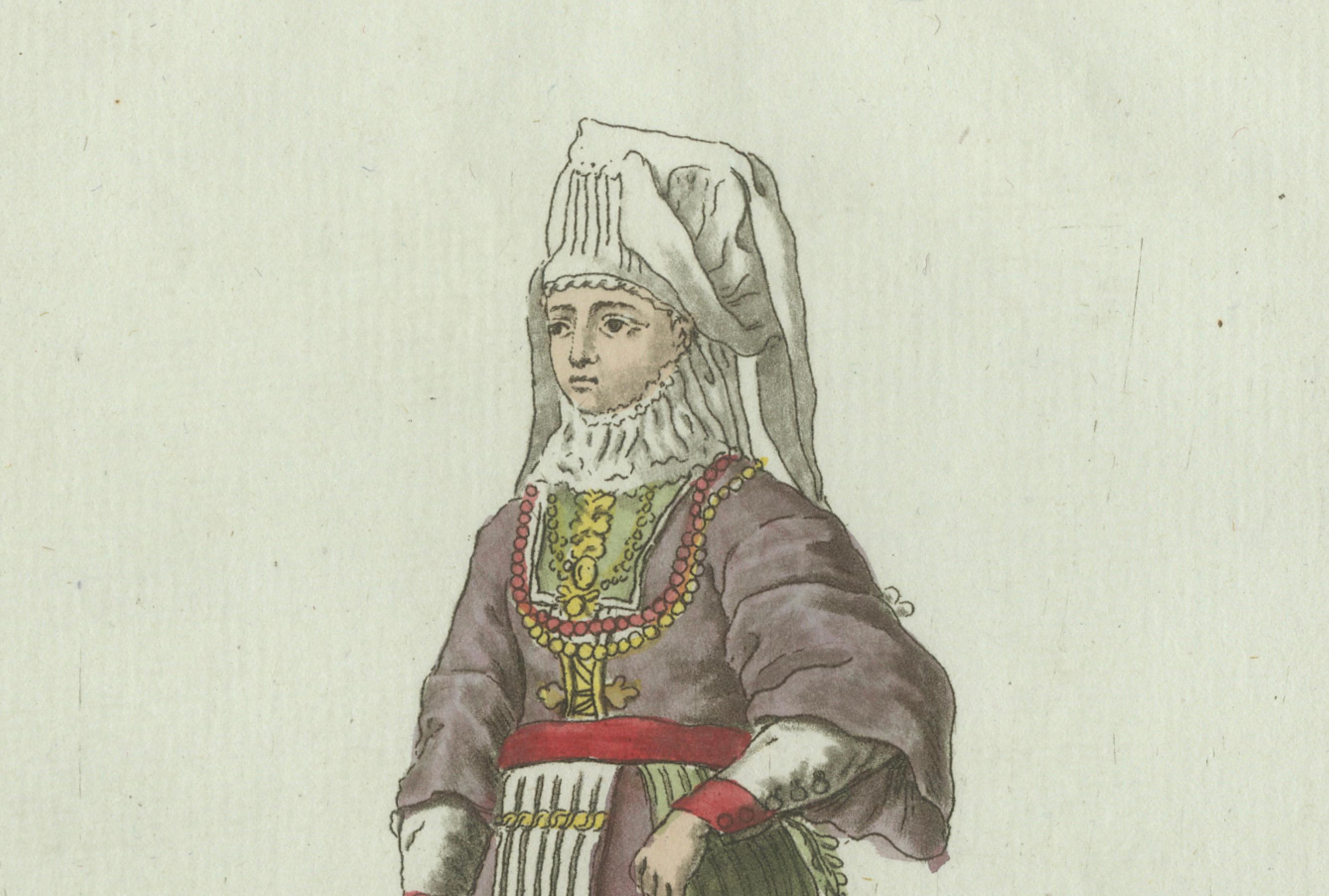 Woman of Navarre – Hand-Colored Engraving by Grasset de Saint-Sauveur, c.1797