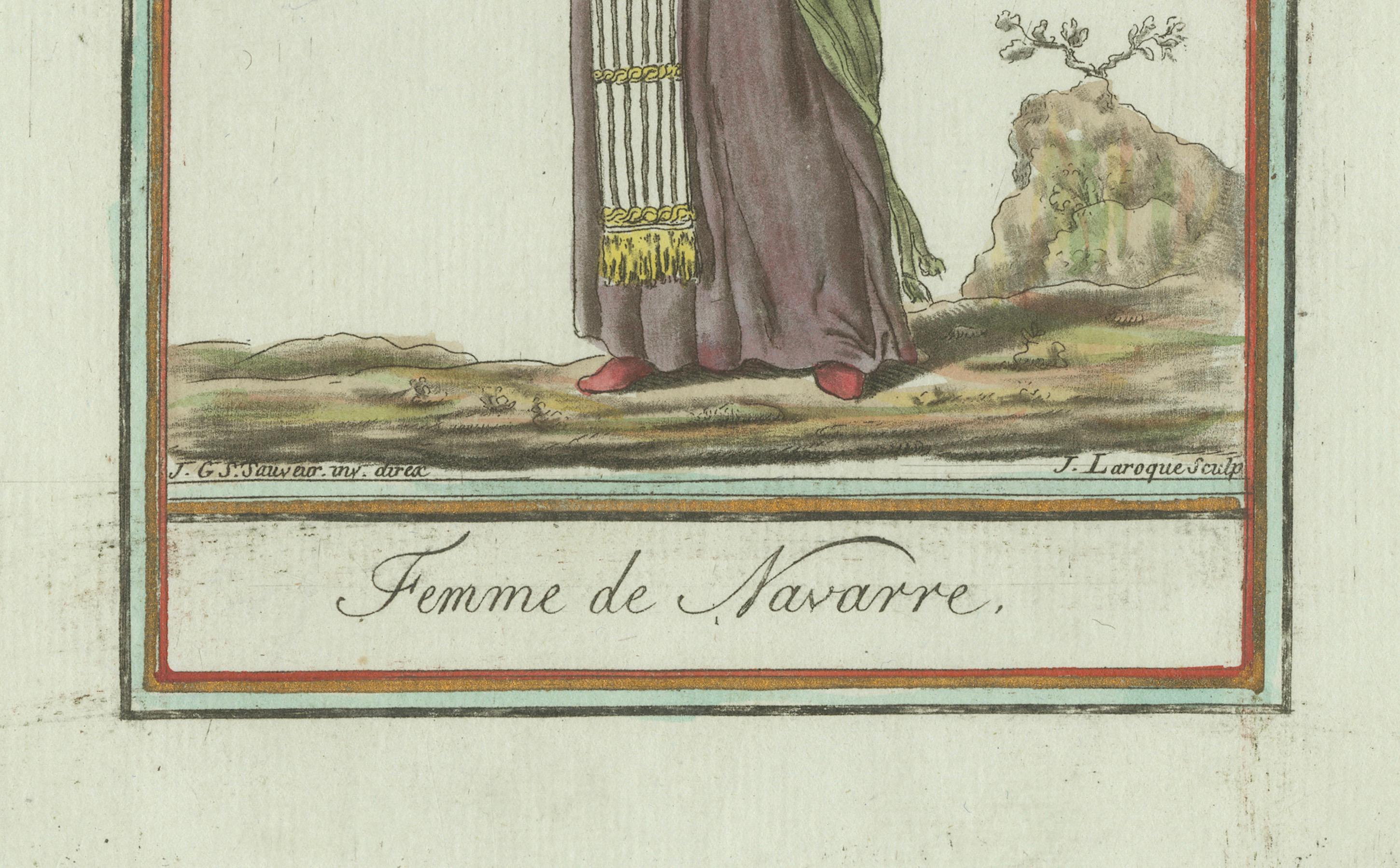 Woman of Navarre – Hand-Colored Engraving by Grasset de Saint-Sauveur, c.1797