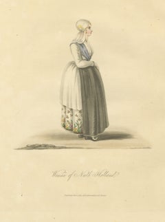 Woman of North Holland, Gold Head Ornament, Antique Ackermann Print, 1817