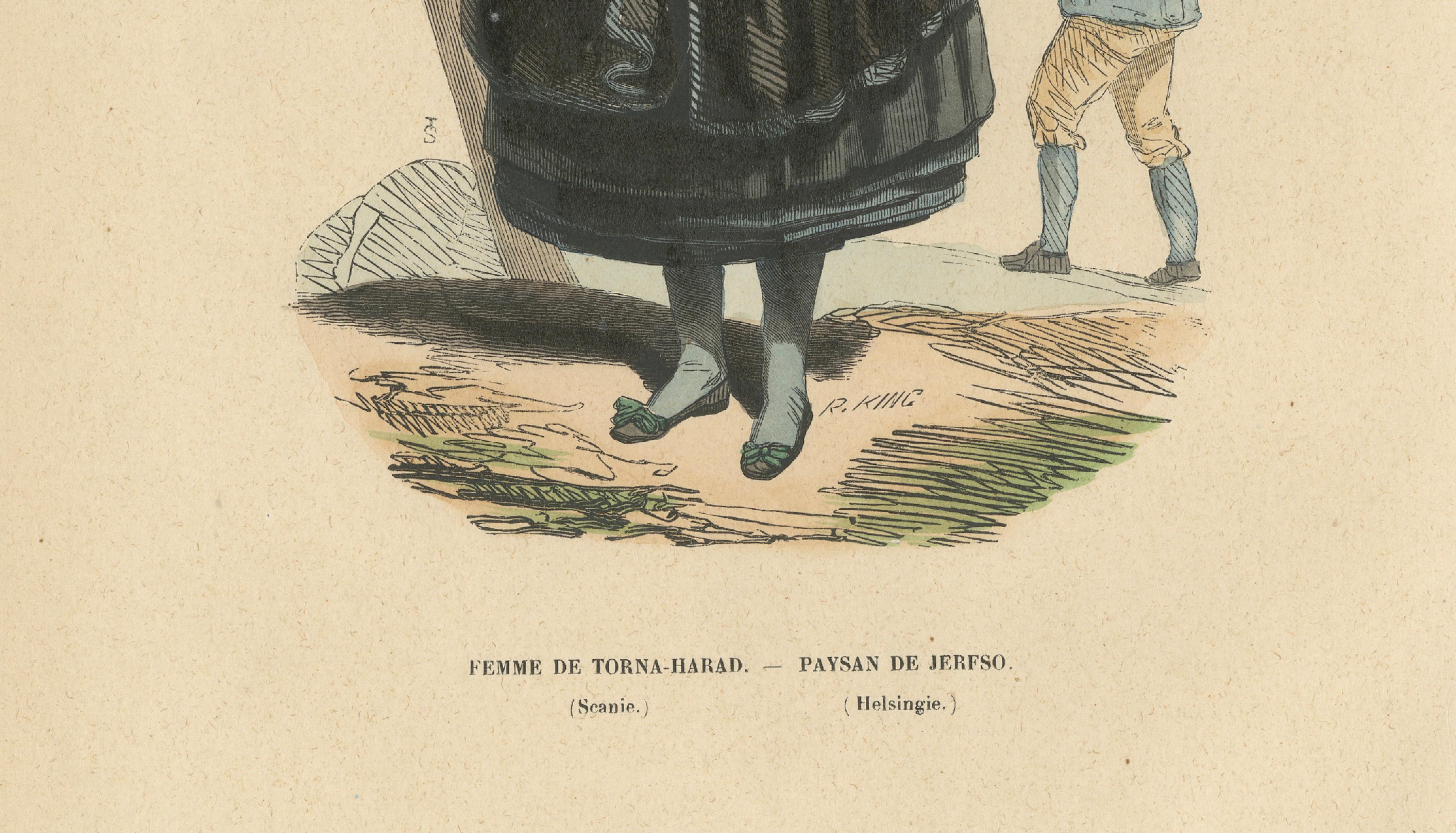 Woman of Torna-Härad and Man of Järfsö, Scandinavian Lithograph, 1845
