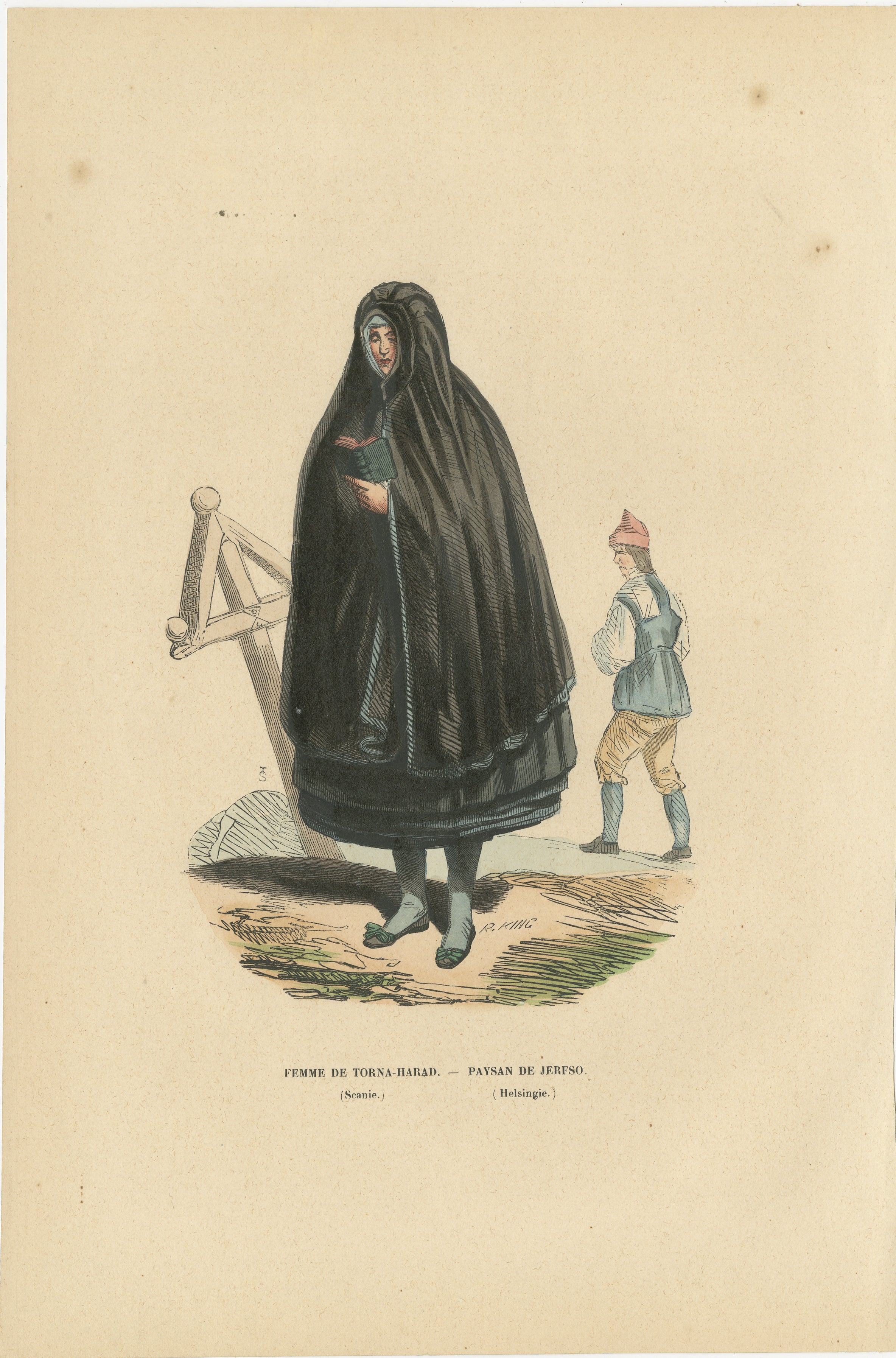 Mujer de Torna-Härad y hombre de Järfsö, litografía escandinava, 1845 en venta