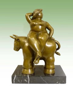 Woman on Bull Sculpture in Bronze, Contemporary Style