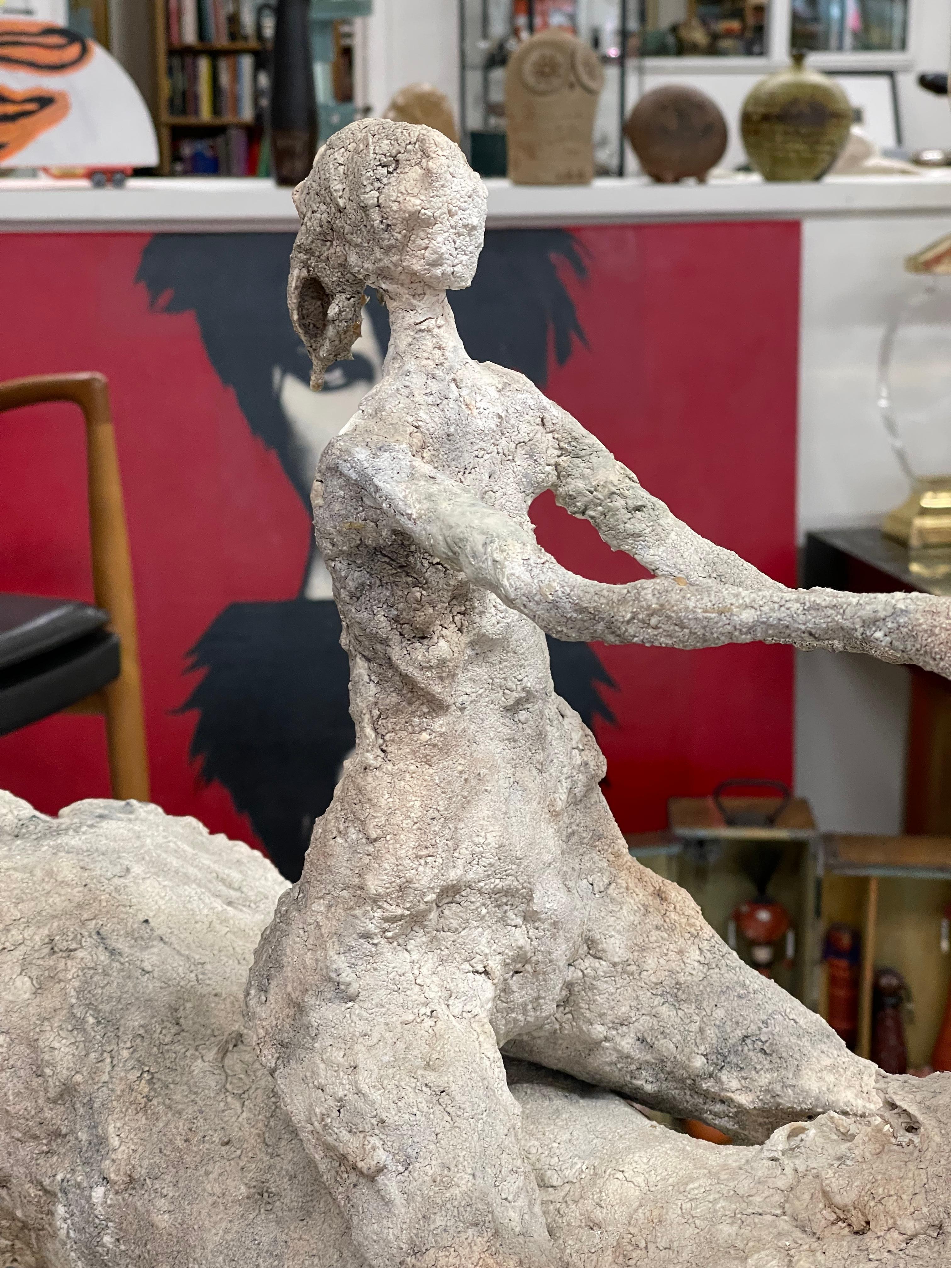 A large sculpture of a woman on a horse signed O.V. Taylor. The sculpture is an assemblage of paper, resin, paste and vinyl on an armature of pipes. Dates from the late 1990’s we have the original purchase receipt. The artist has many works in a