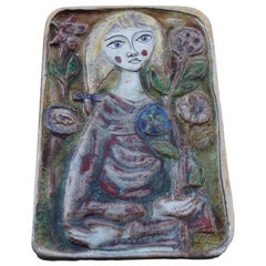 Retro Woman on Majolica Tile Giovanni de Simone 1960s Italian Design