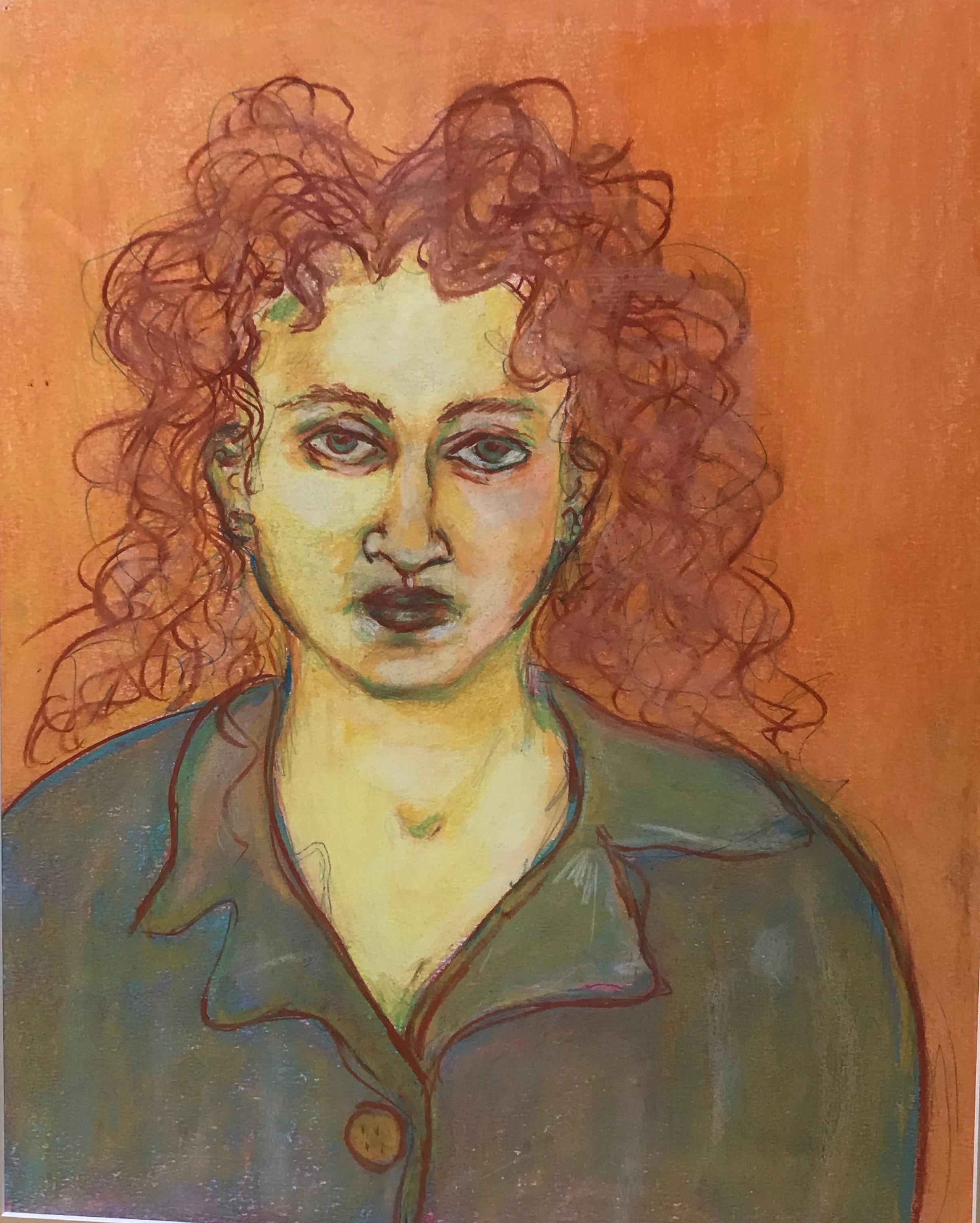 Modern Woman Pastel Portrait by Gillian Lefkowitz For Sale