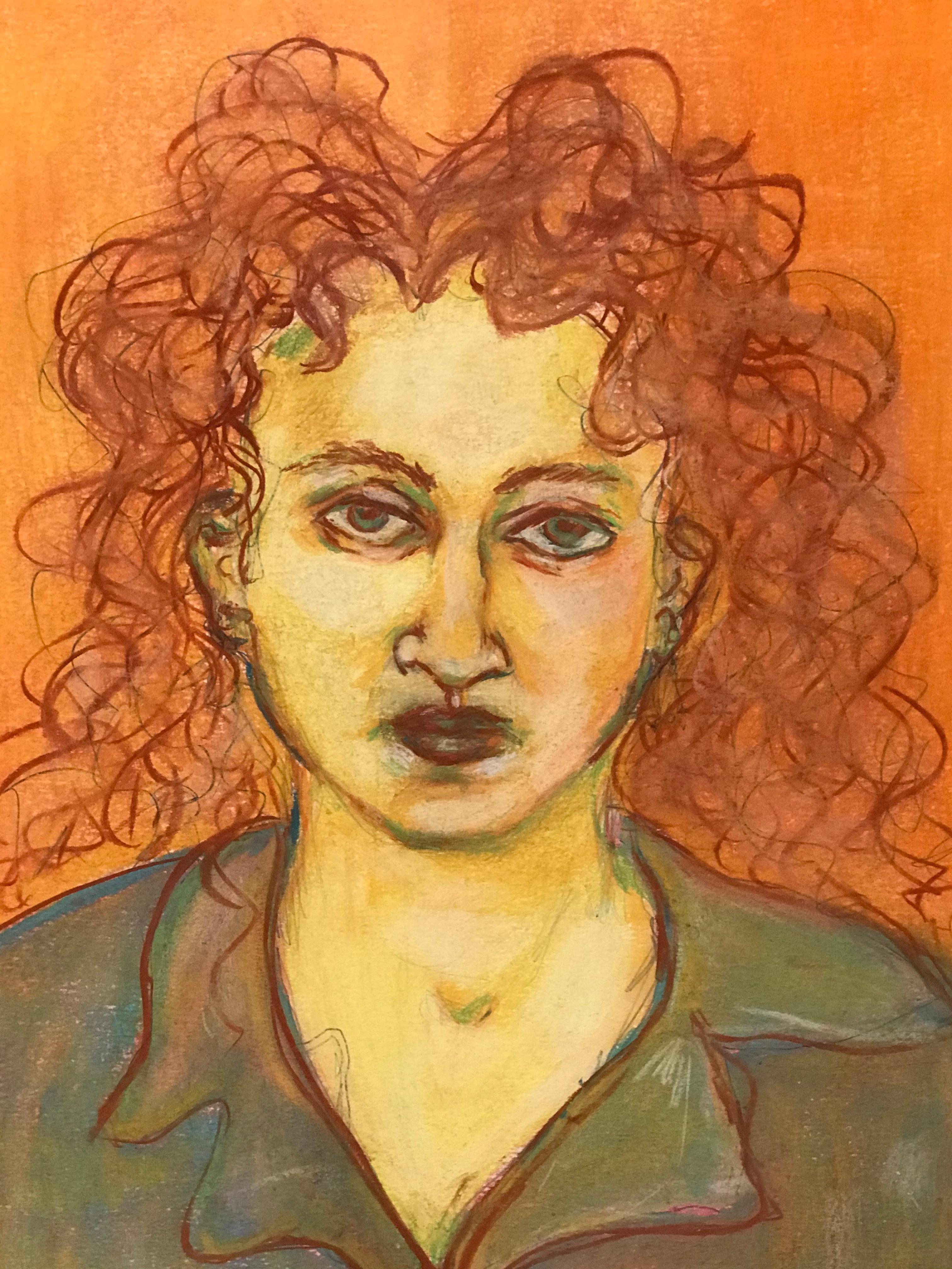 American Woman Pastel Portrait by Gillian Lefkowitz For Sale