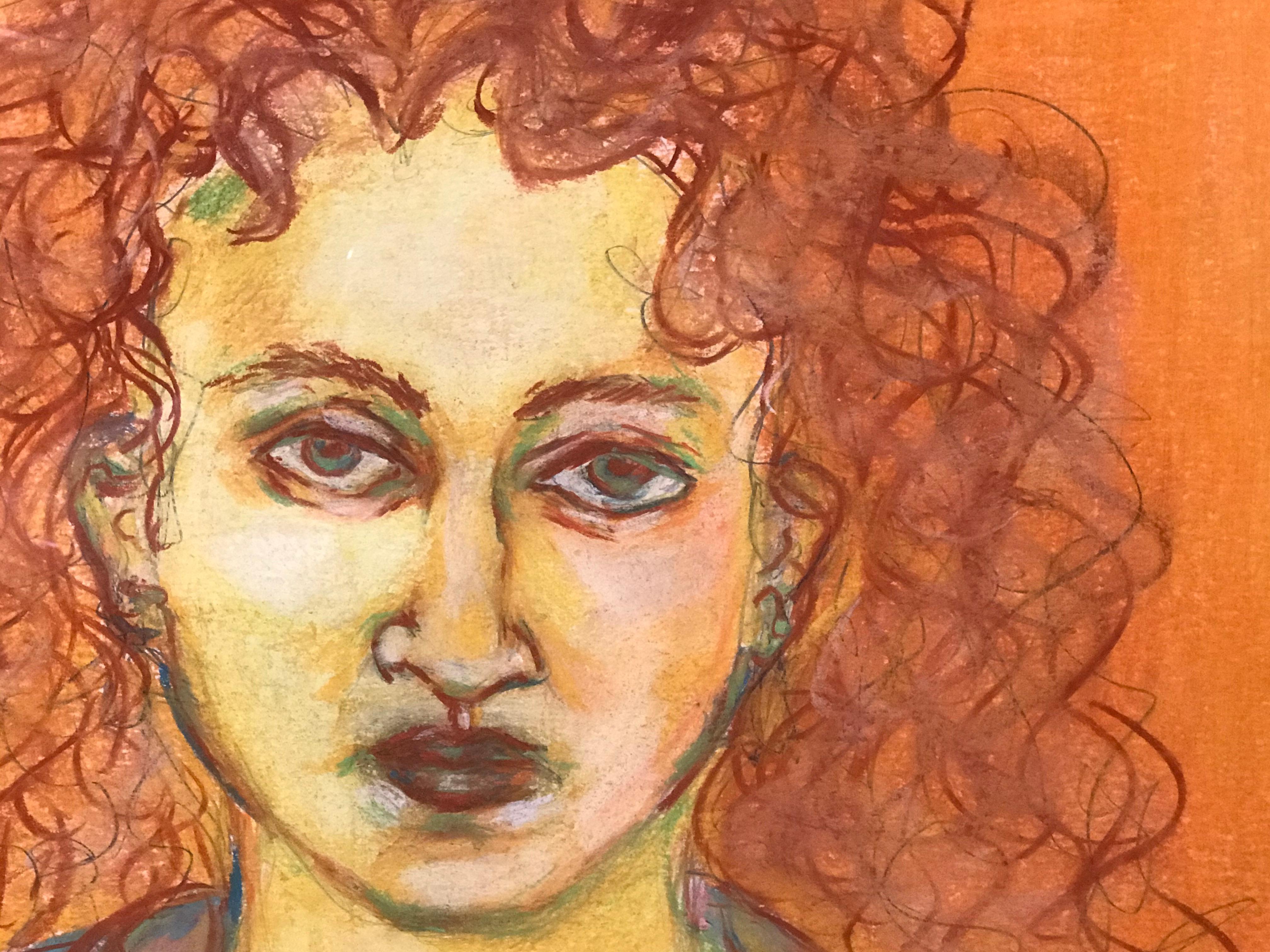 Painted Woman Pastel Portrait by Gillian Lefkowitz For Sale