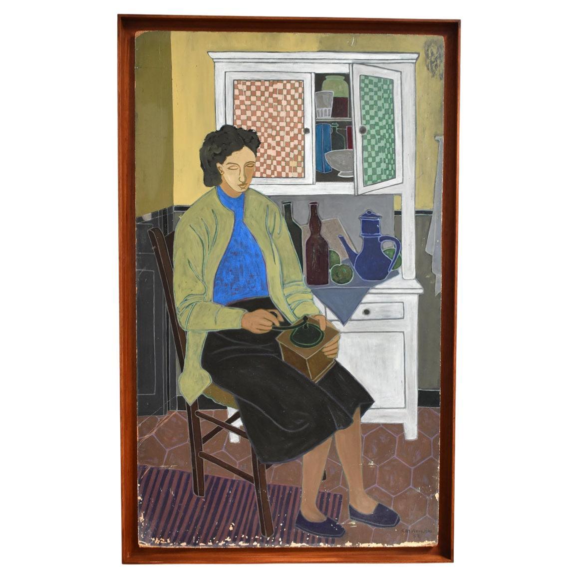 Retrato de mujer moliendo pimienta, años 50 en venta