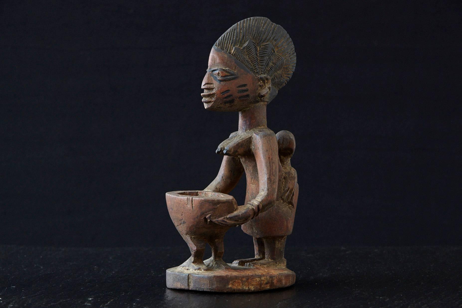 Tribal Woman Sacrificing Holding Offering Bowl, Yoruba People, Nigeria, 1940s For Sale