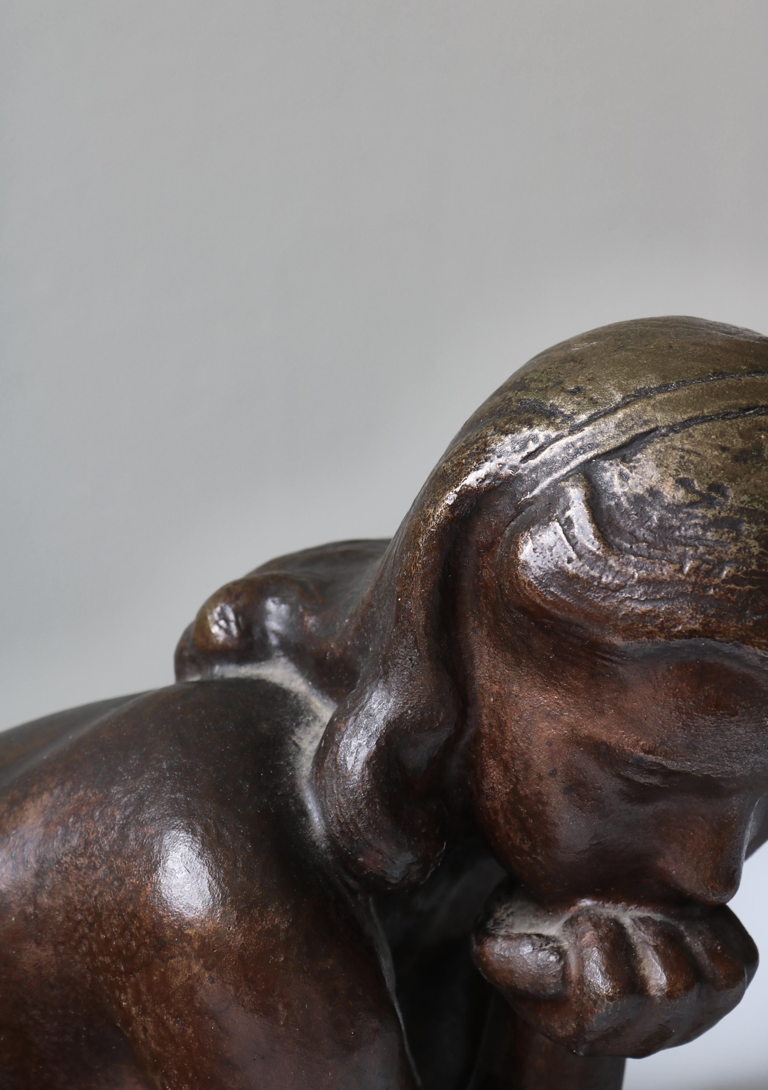 Große Frau-Skulptur aus patinierter Bronze von Johannes Hansen, Dänemark, 1940er Jahre im Angebot 4