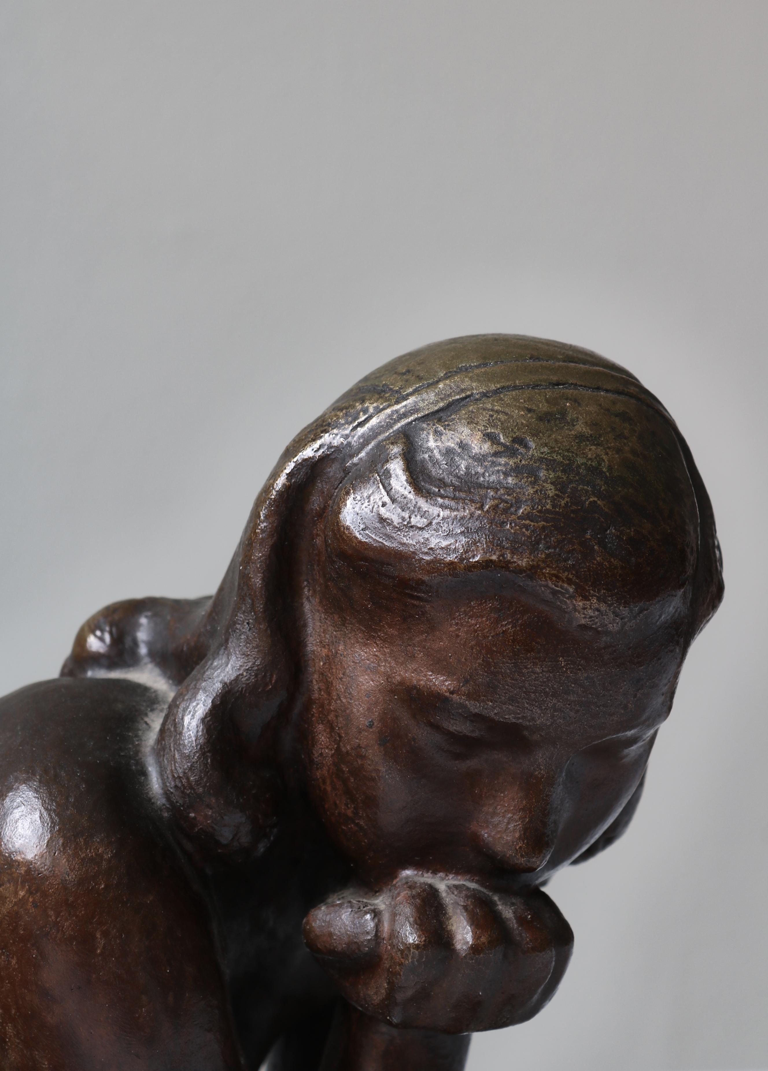 Large Woman Sculpture Patinated Bronze by Johannes Hansen, Denmark, 1940s For Sale 2