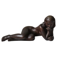 Large Woman Sculpture Patinated Bronze by Johannes Hansen, Denmark, 1940s