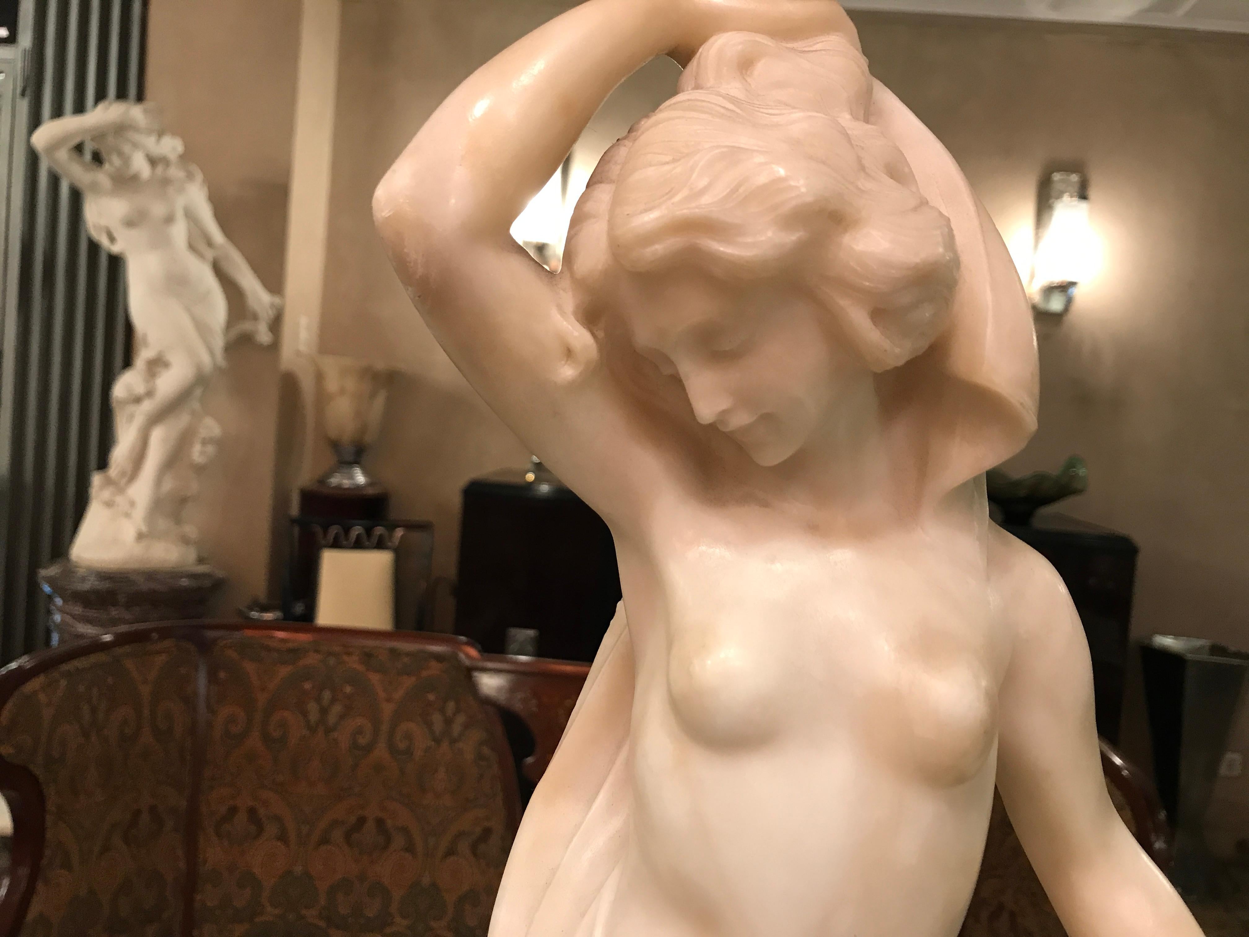 Early 20th Century Woman Sculpture with Light in Marble, 1900, France, Jugendstil, Art Nouveau For Sale