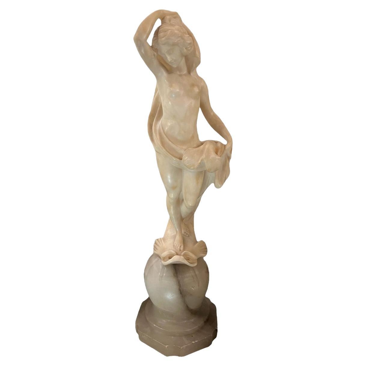 Woman Sculpture with Light in Marble, 1900, France, Jugendstil, Art Nouveau For Sale