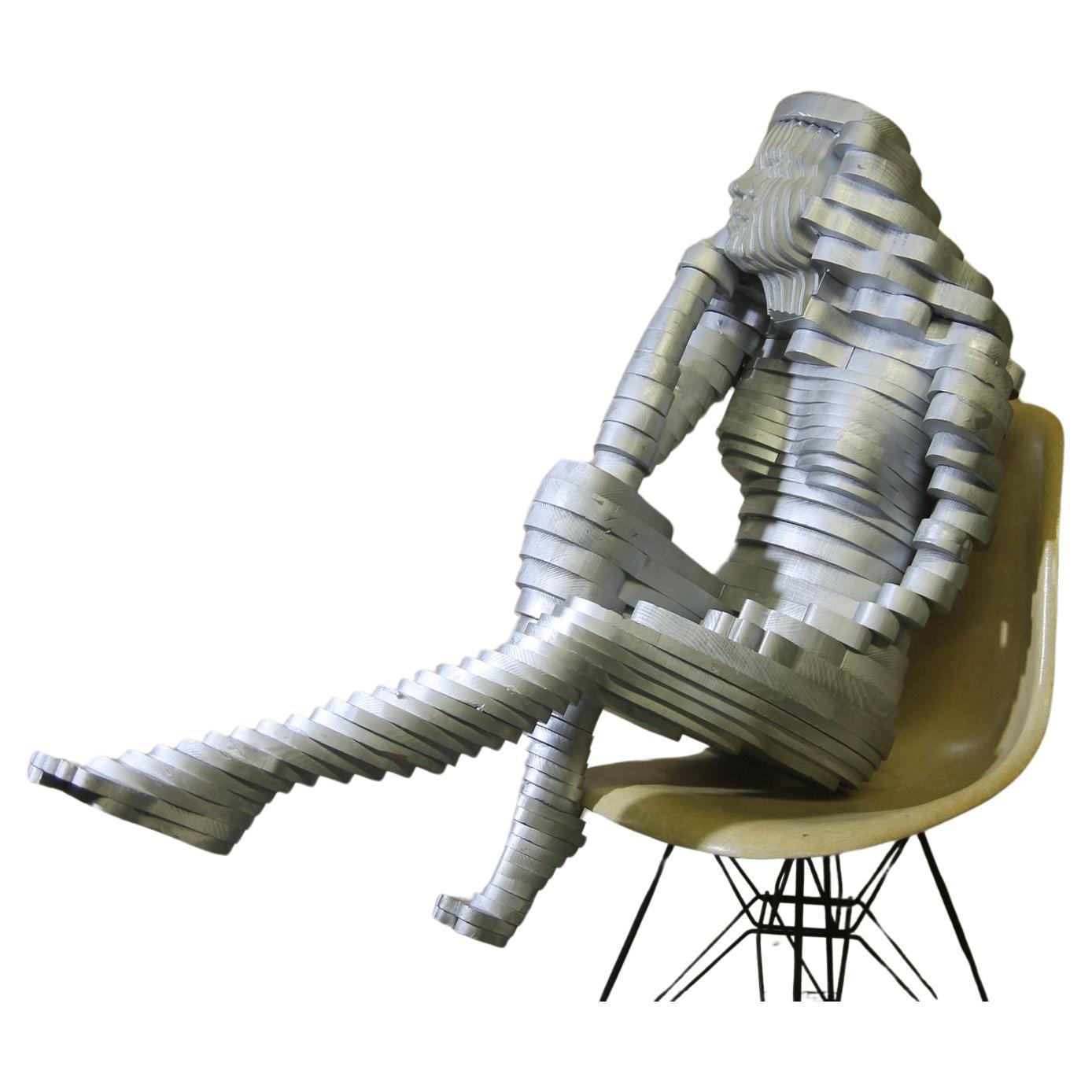 Woman Sitting Wood Sculpture For Sale