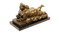 Woman Smoking a Cigarette Sculpture in Bronze, Contemporary Style