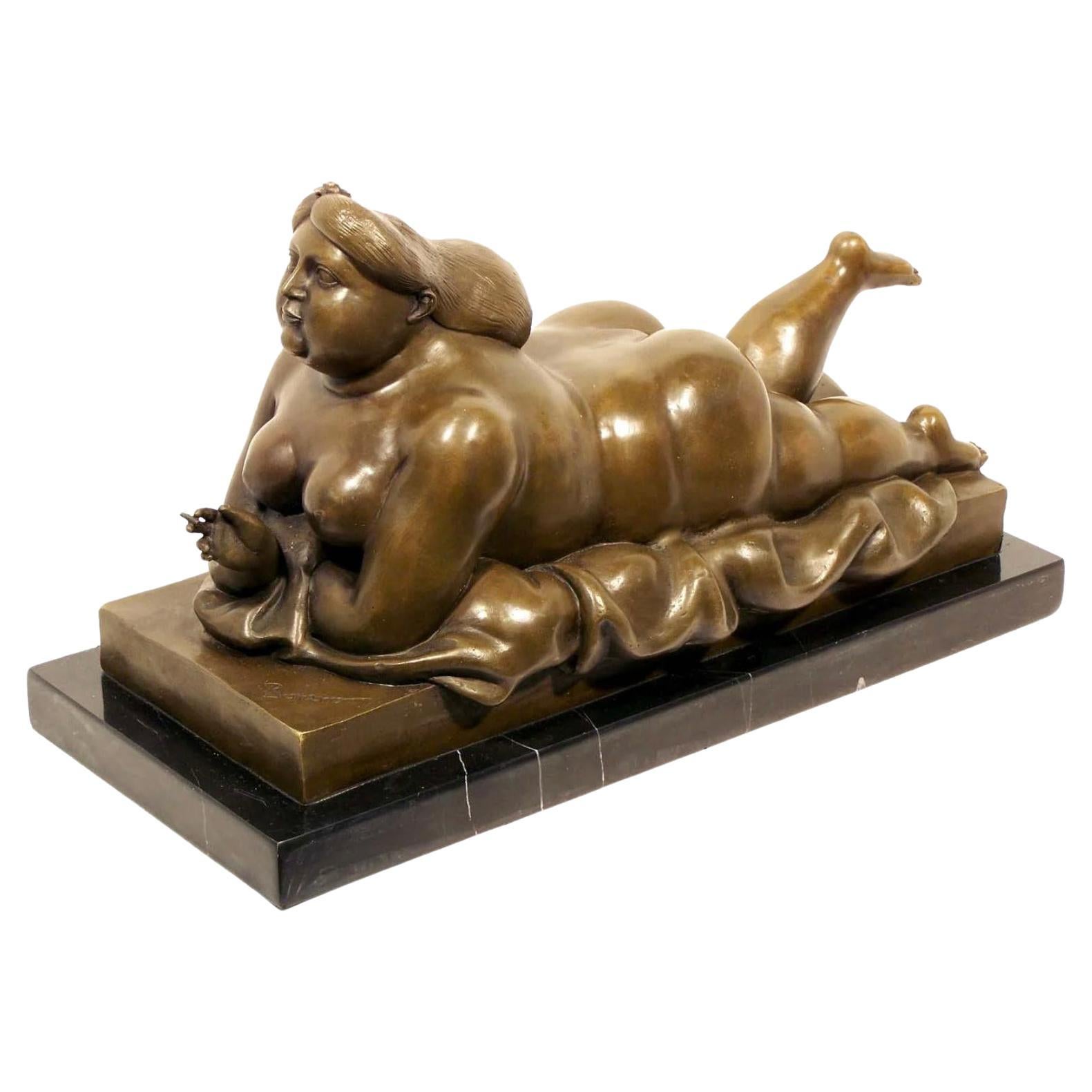 Woman Smoking a Cigarette Sculpture in Bronze, Contemporary Style