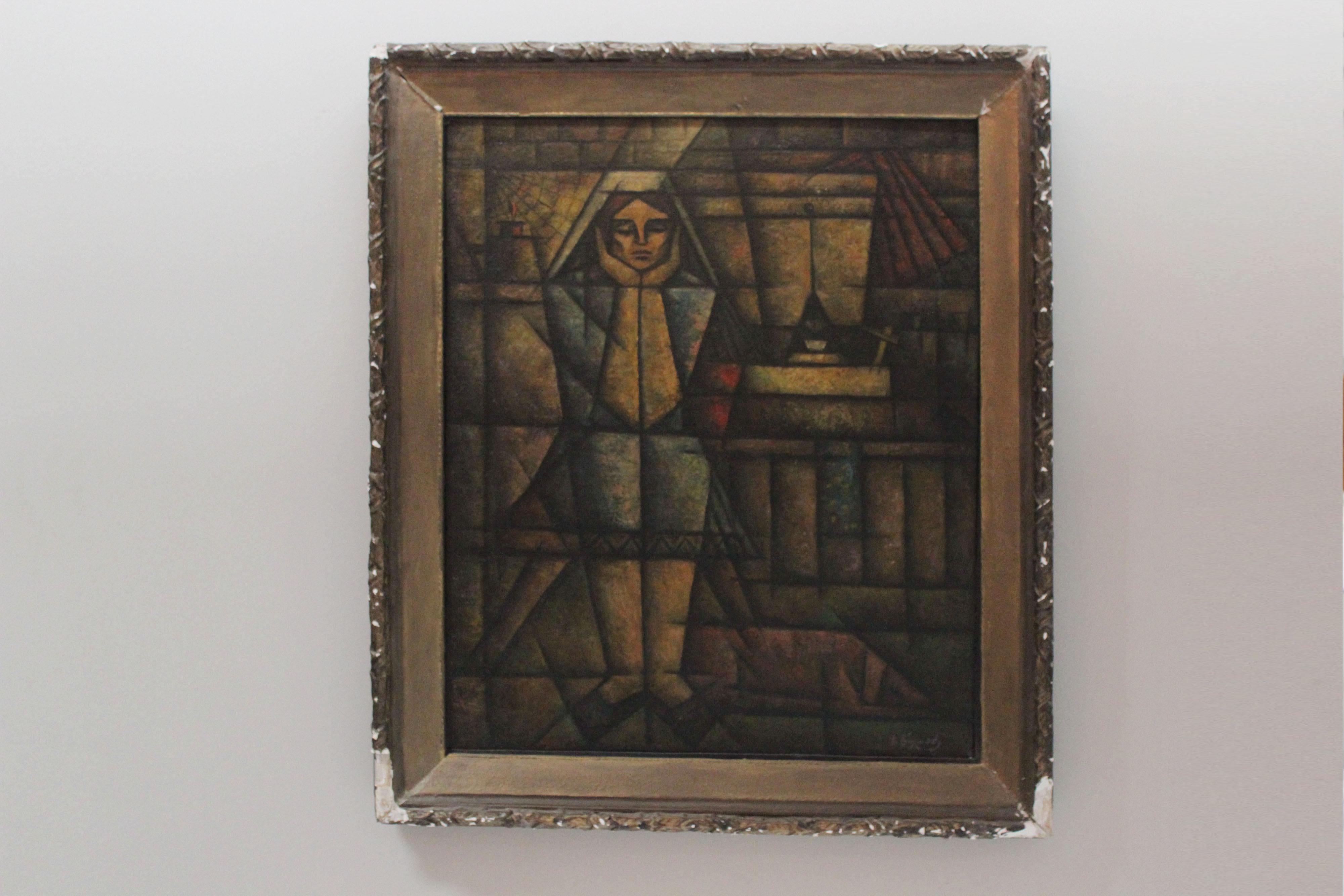 Woman Thinking, Oil on Canvas, Framed For Sale 1