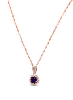 Collana con ciondolo di ametista naturale 1,00 ct in oro rosa 18 carati e argento sterling