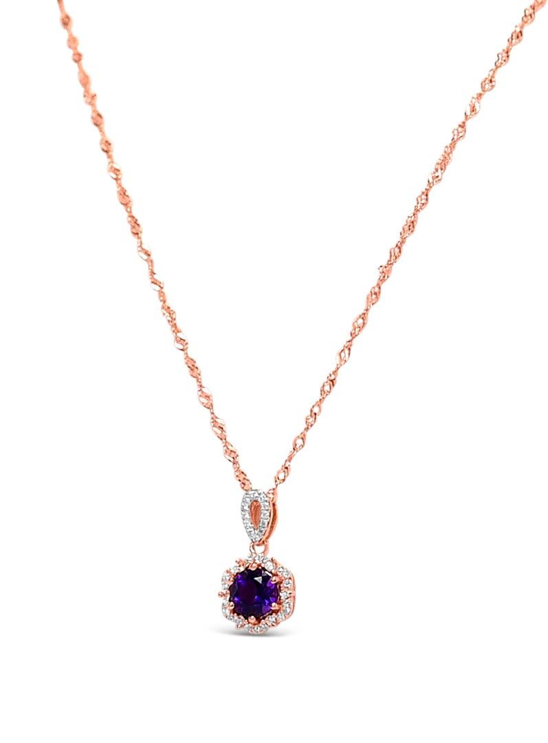 Art Deco Woman Wedding Amethyst Pendant Necklace 1.00 ct 18K Rose Gold Sterling Silver  For Sale
