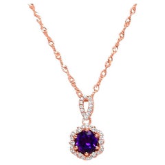 Woman Wedding Amethyst Pendant Necklace 1.00 ct 18K Rose Gold Sterling Silver 
