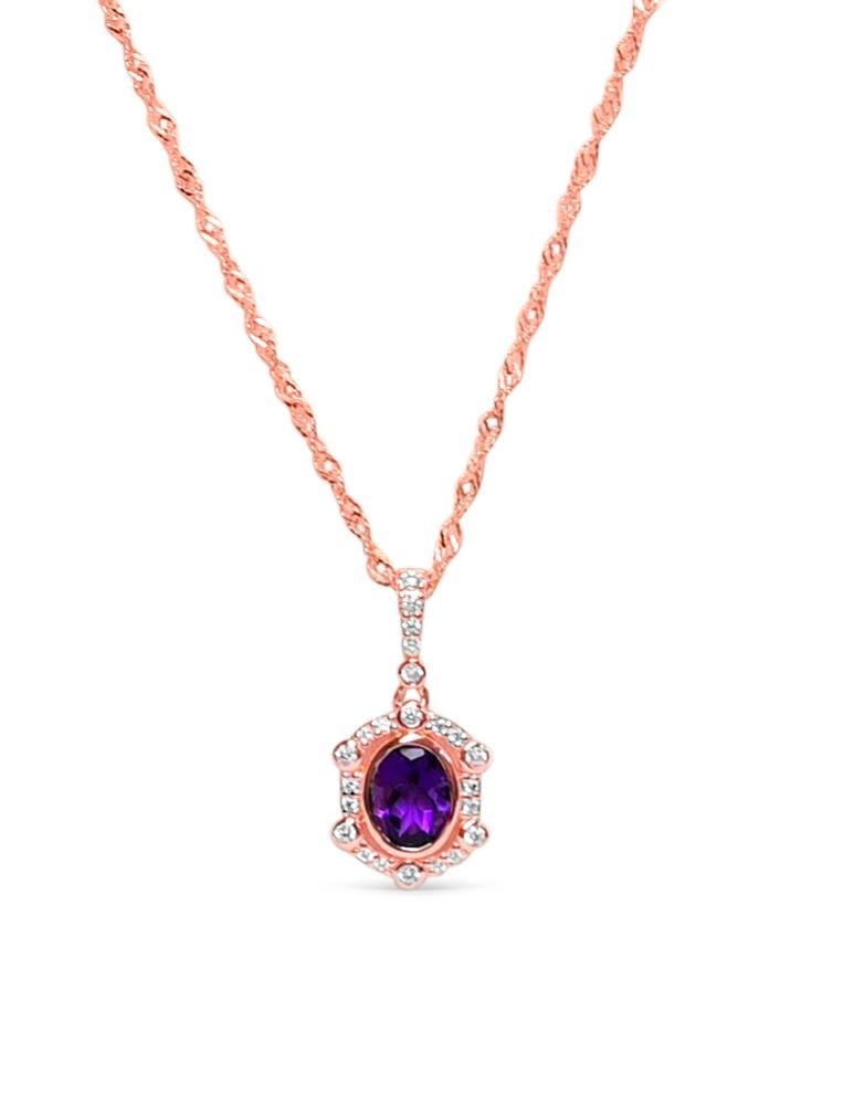 Art Deco Woman Wedding Amethyst Pendant Necklace 1.04 ct 18K Rose Gold Sterling Silver  For Sale
