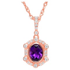 Woman Wedding Amethyst Pendant Necklace 1.04 ct 18K Rose Gold Sterling Silver 