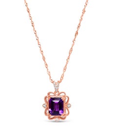 Woman Wedding Amethyst Pendant Necklace 4.33 ct 18K Rose Gold Sterling Silver