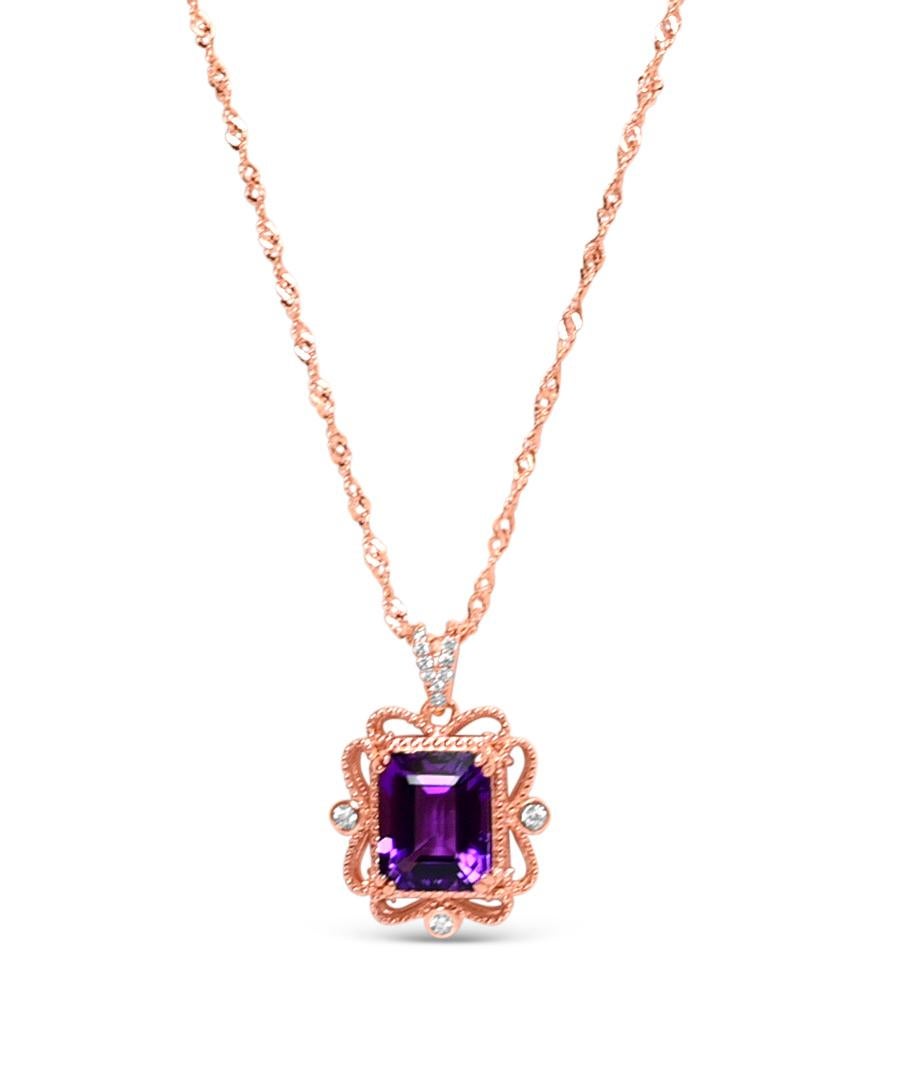 Art Deco Woman Wedding Amethyst Pendant Necklace 4.33 ct 18K Rose Gold Sterling Silver  For Sale