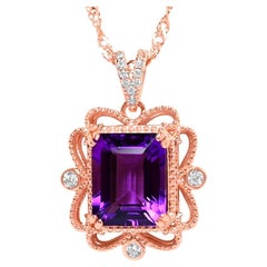Woman Wedding Amethyst Pendant Necklace 4.33 ct 18K Rose Gold Sterling Silver 