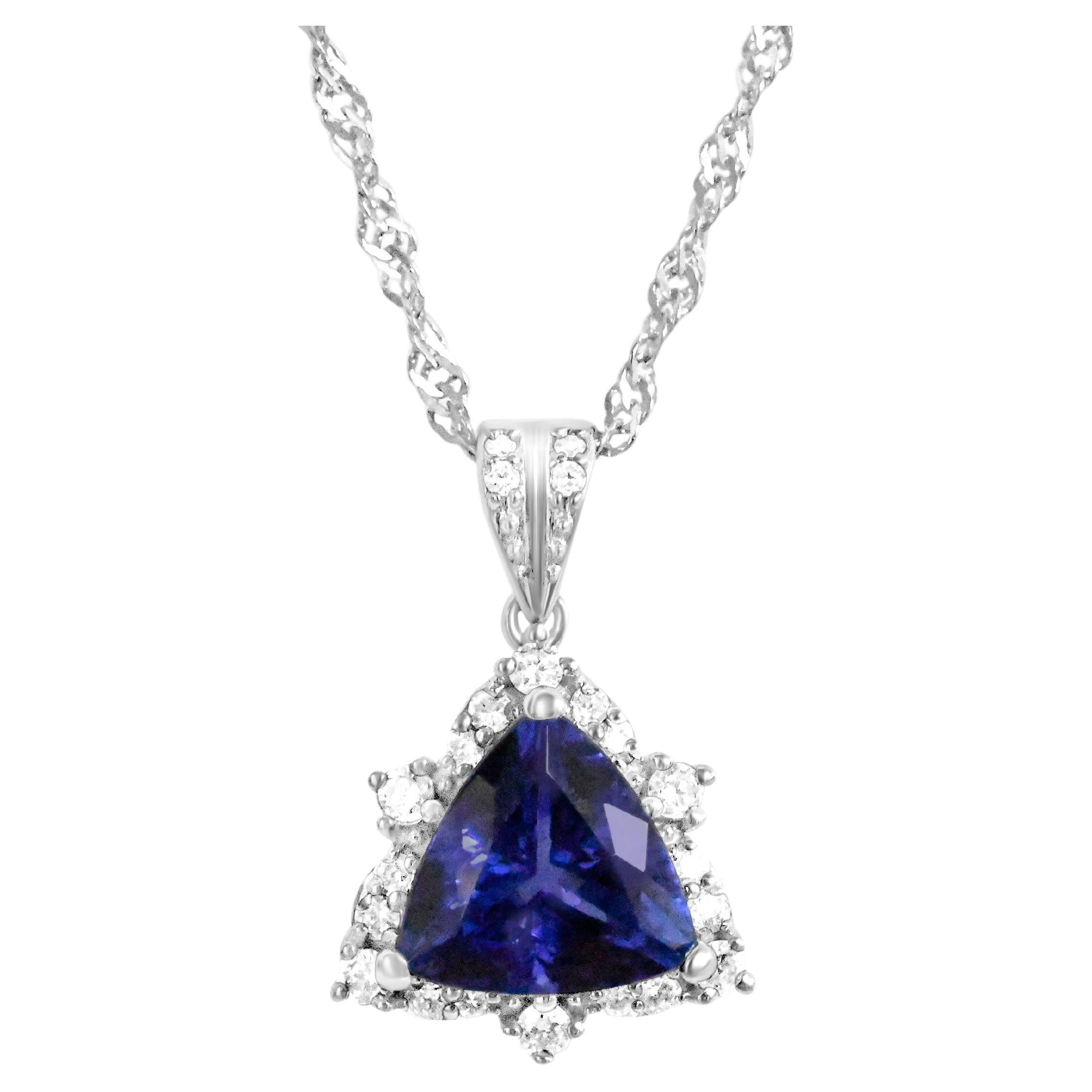 Trillón Azul Tanzanita Halo Collar Colgante Oro 9k Blanco Regalo Para Ella(2.64ct)