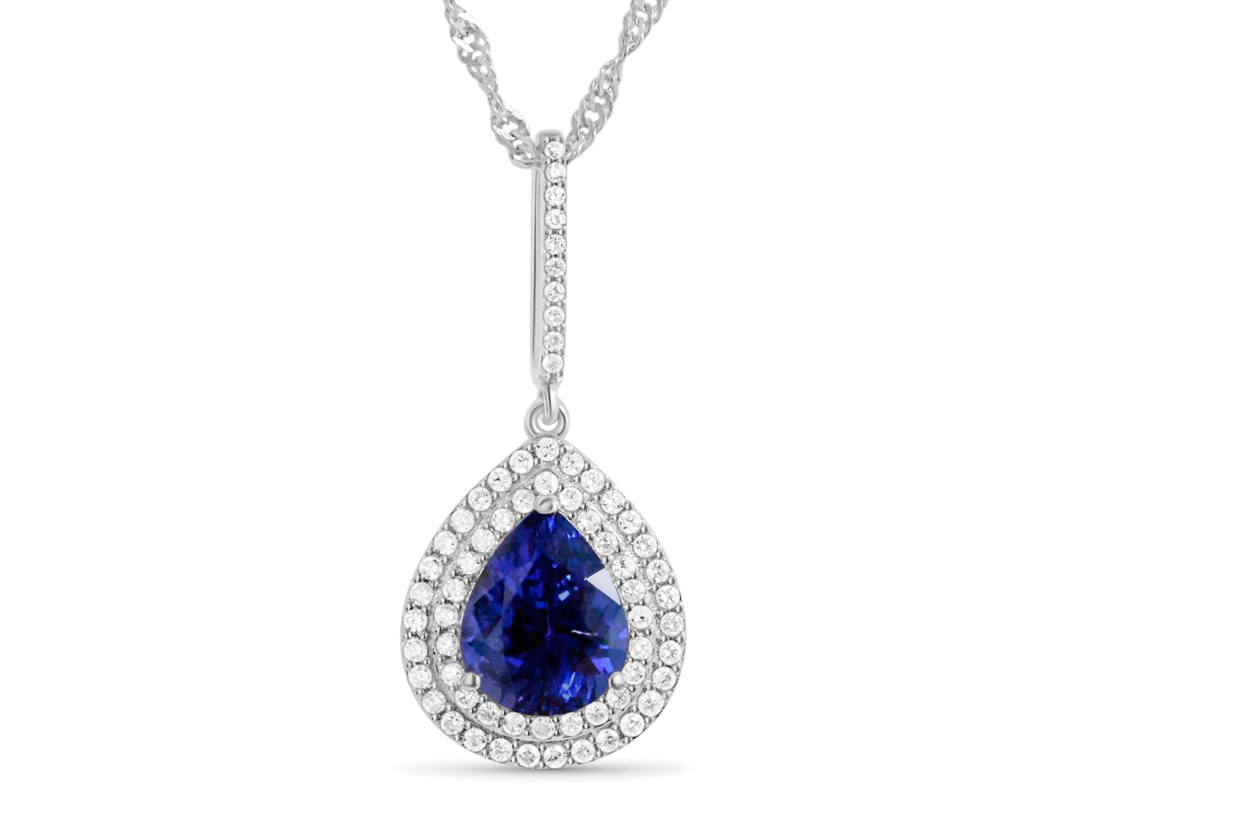 Pear Cut Woman Wedding Tanzanite Pendant Necklace 2.67 cts 14k White Gold . For Sale
