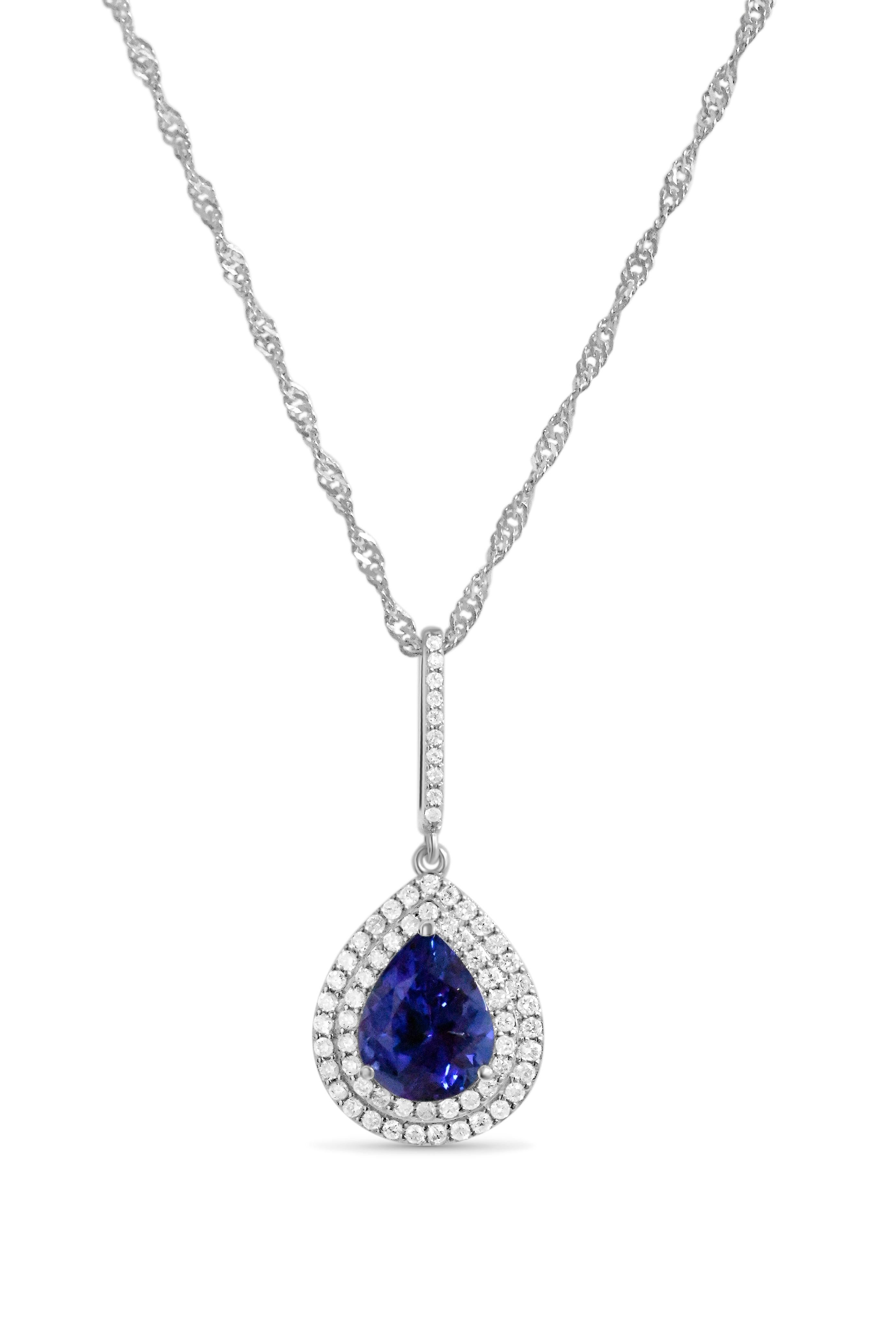 Woman Wedding Tanzanite Pendant Necklace 2.67 cts 14k White Gold . In New Condition For Sale In New York, NY