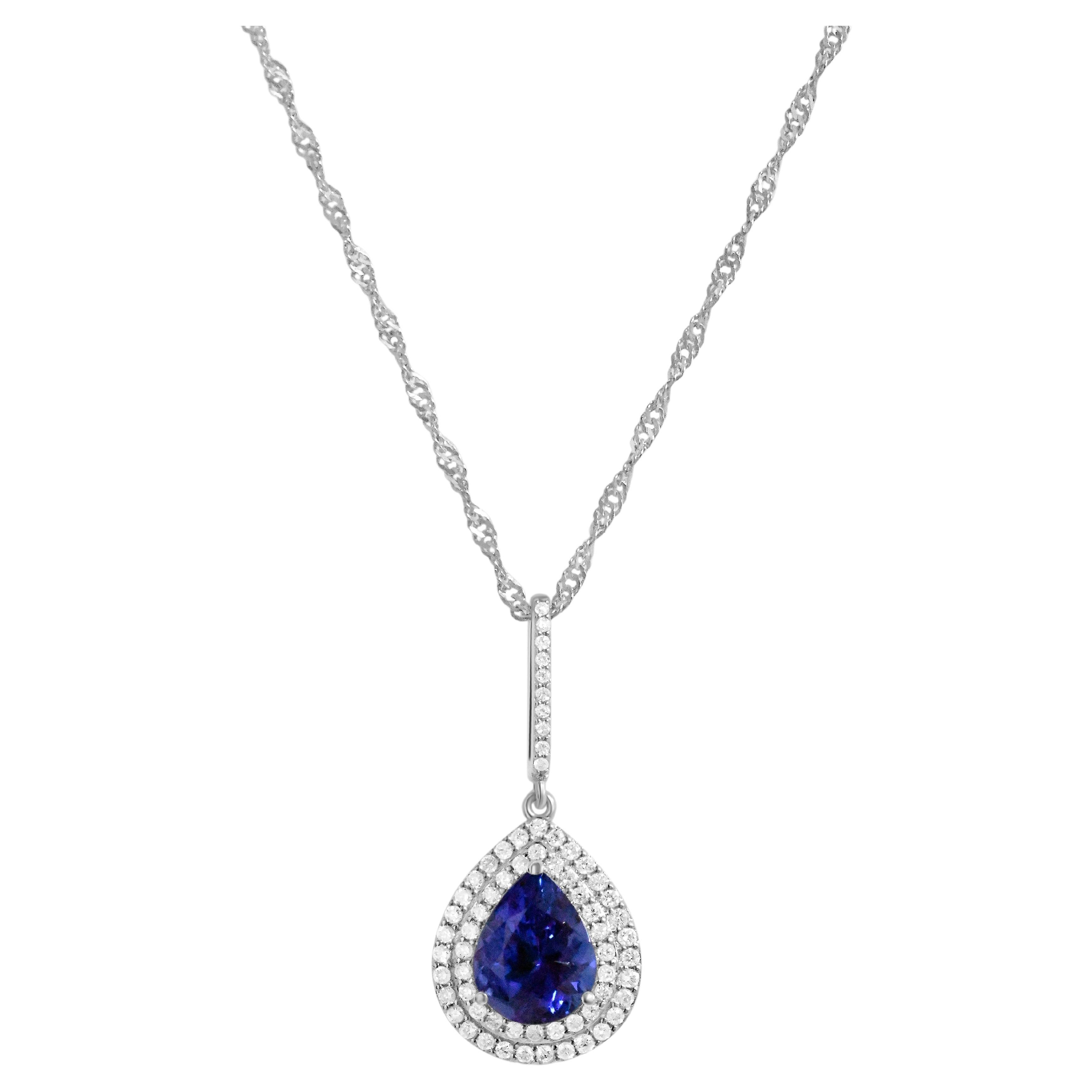 Woman Wedding Tanzanite Pendant Necklace 2.67 cts 14k White Gold . For Sale