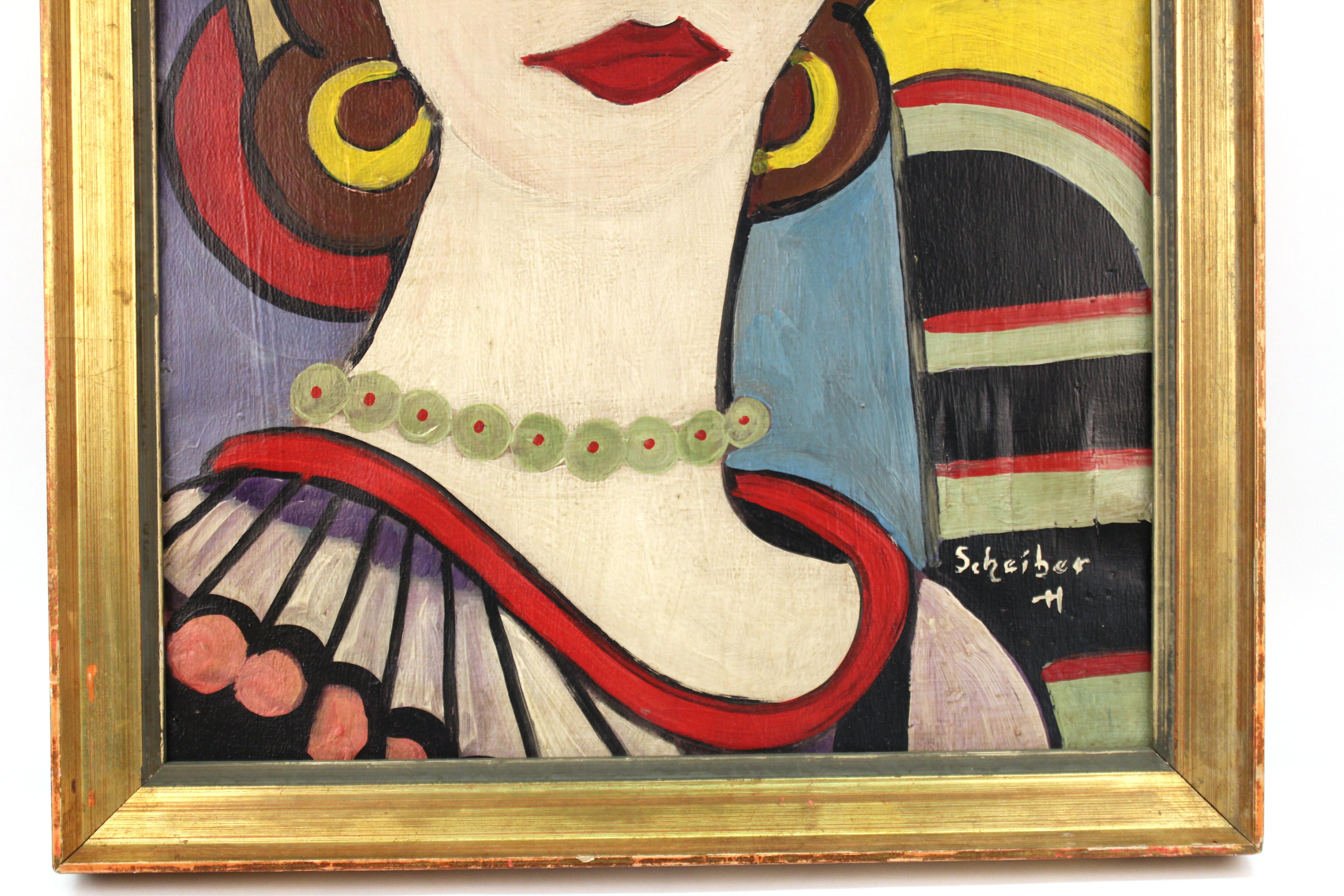 Moderne Portrait d'une femme, peinture de portrait moderniste attribuée à Hugo Scheiber en vente