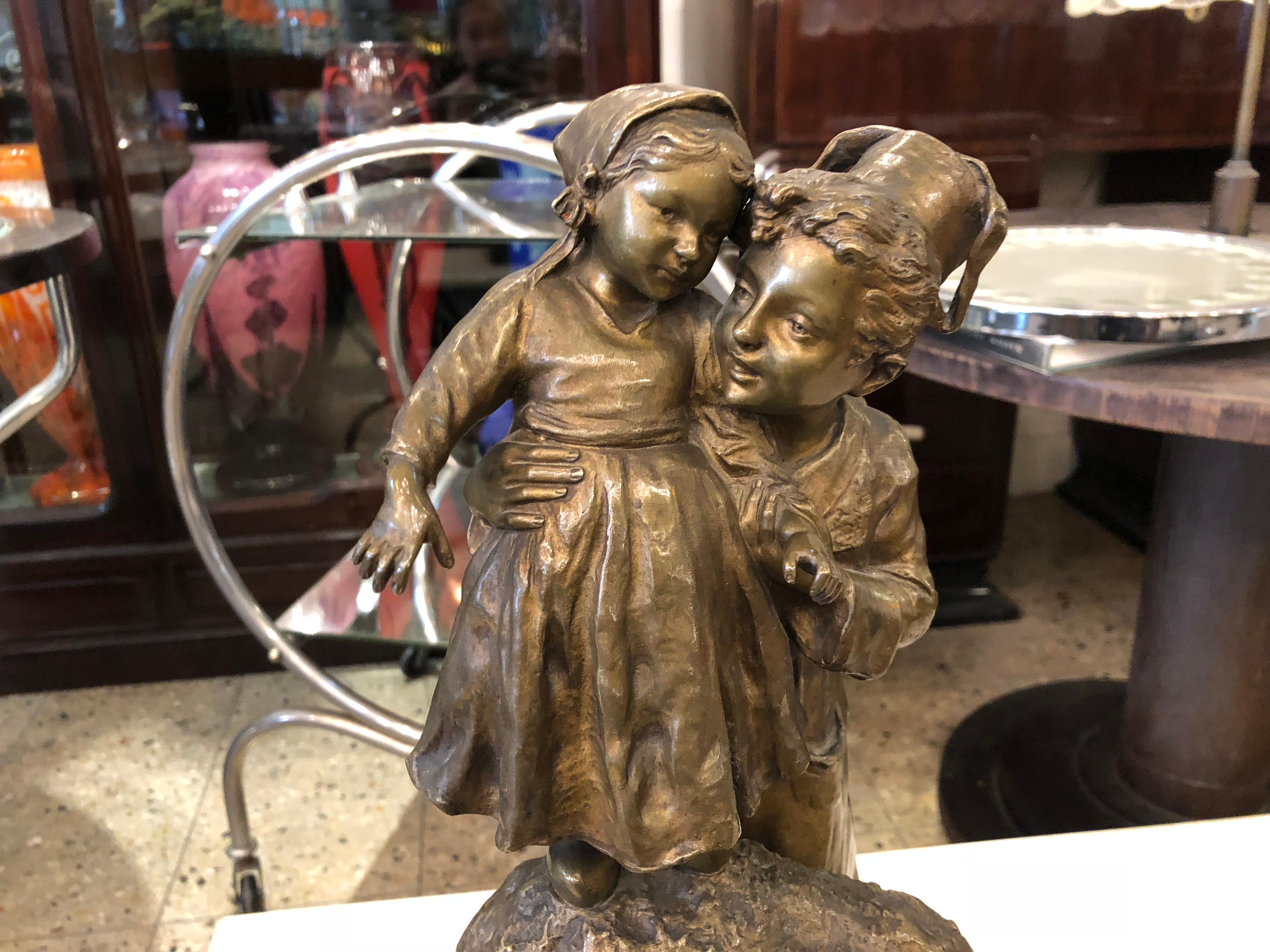 Early 20th Century Woman with Child in Bronze and Marble. Sign: J.D. Aste , Art Nouveau For Sale