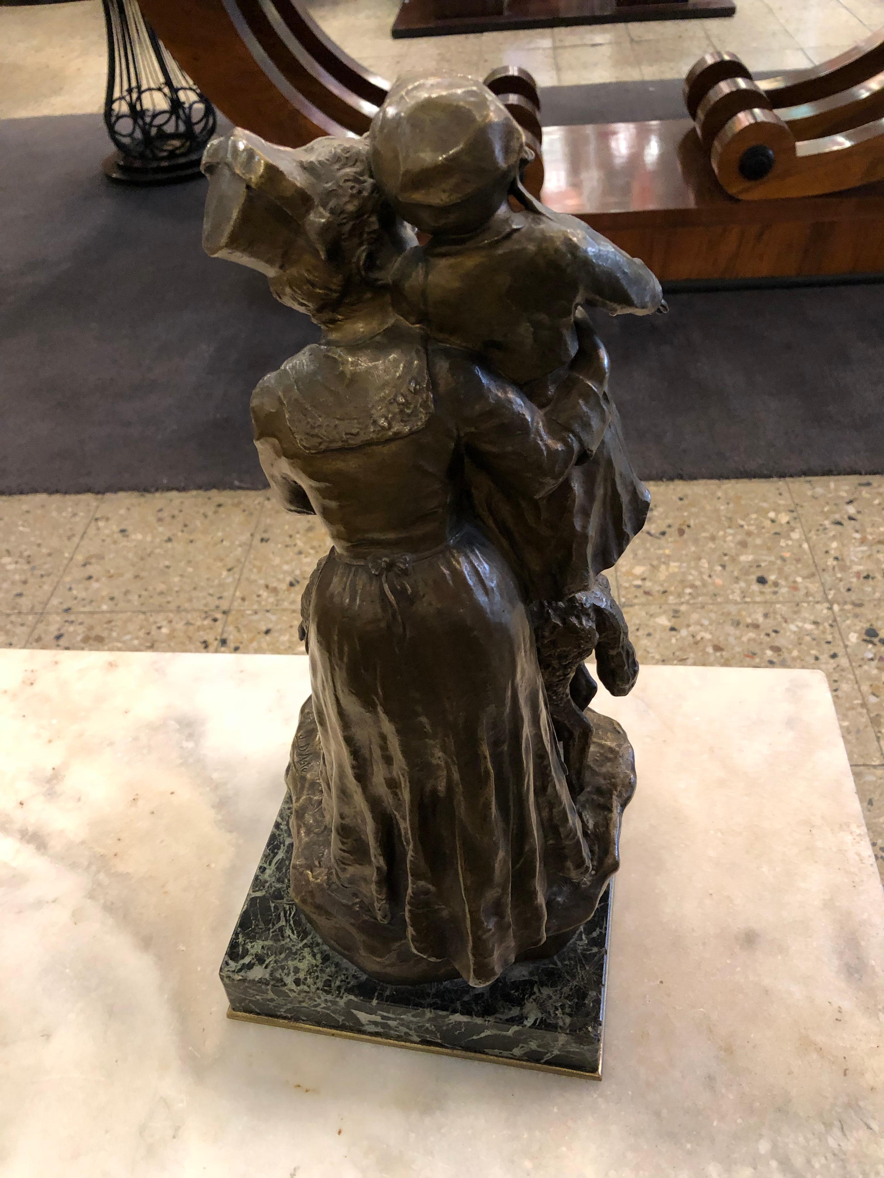 Woman with Child in Bronze and Marble. Sign: J.D. Aste , Art Nouveau For Sale 3