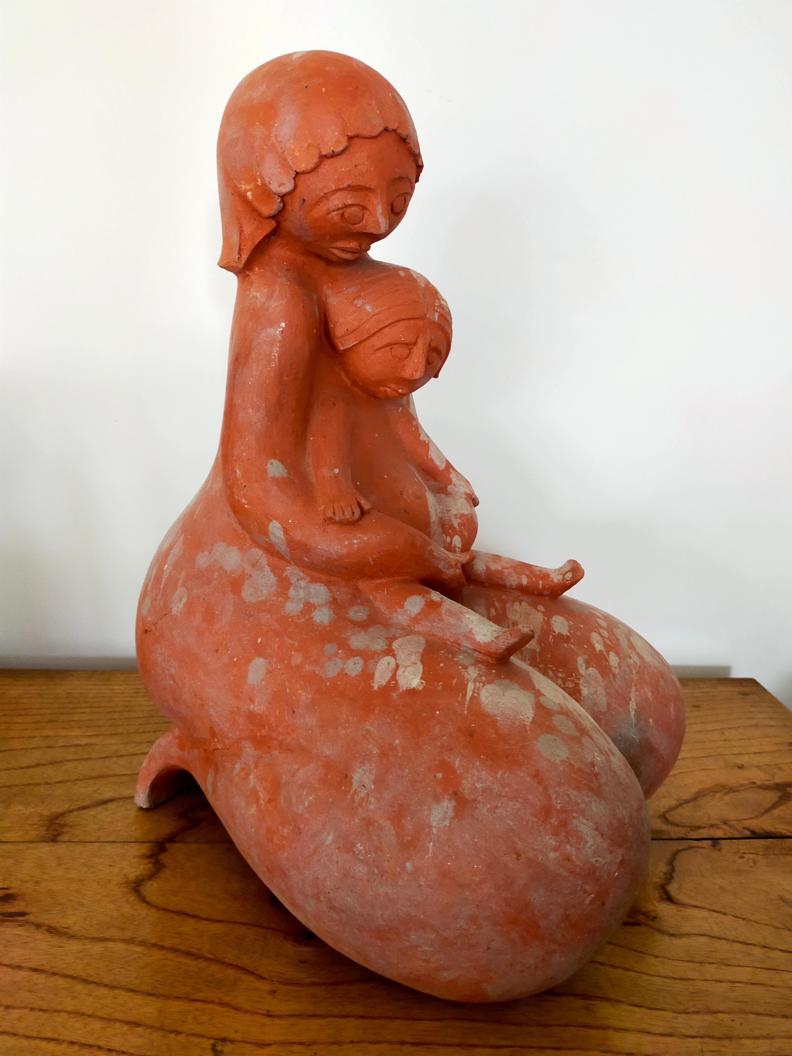 Mid-Century Modern Woman with Child in Terracotta For Sale
