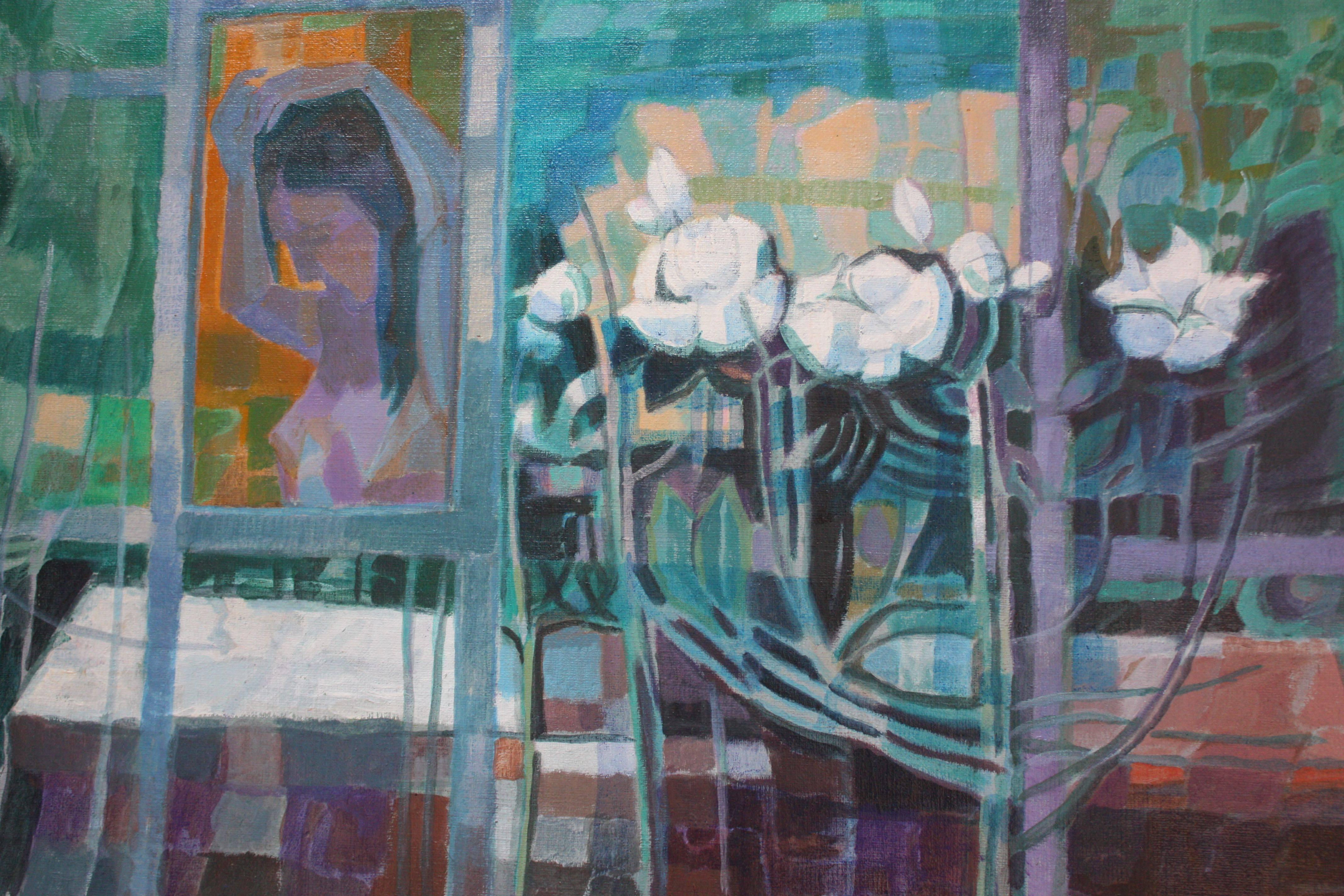 Mid-Century Modern 'Woman with Flowers' Acrylic on Canvas by Peppino Mangravite