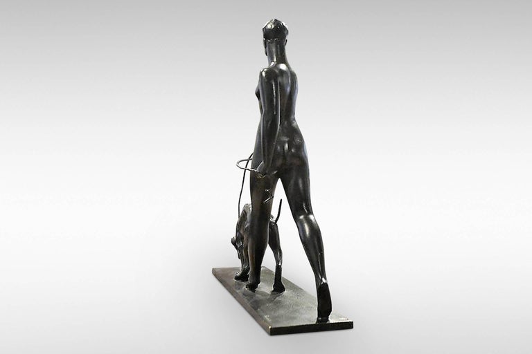20th Century 'Woman with Greyhound' by Raymond Rivoire: an Art Deco Bronze Sculpture For Sale