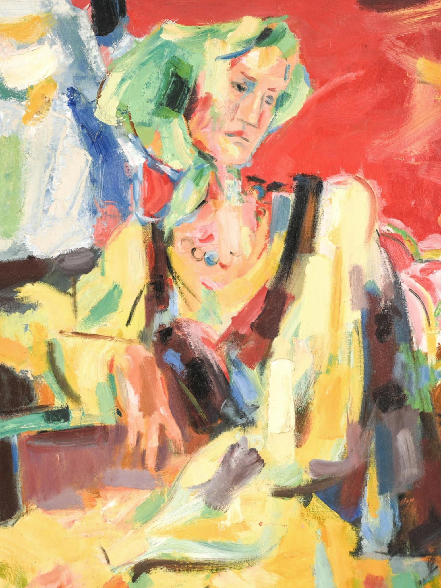 A rich, colorful portrait by the American painter Alex Mineswki (1917-1979). Entitled 