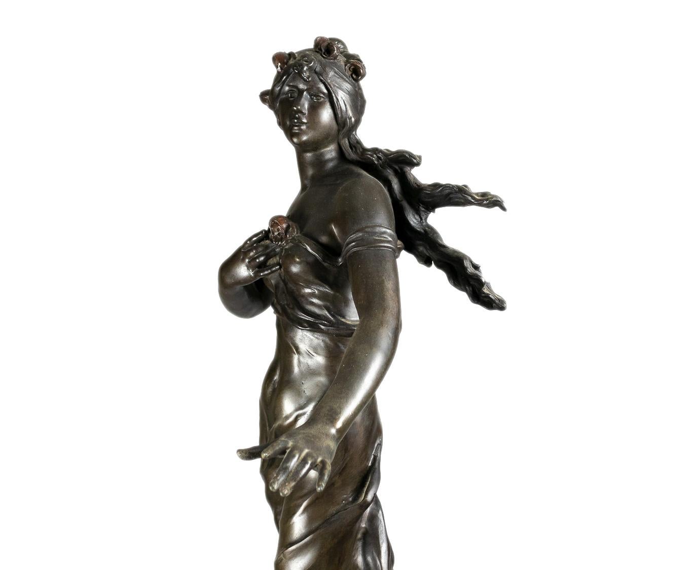 Woman with Roses Sculpture by Auguste Moreau, 19th Century For Sale 2