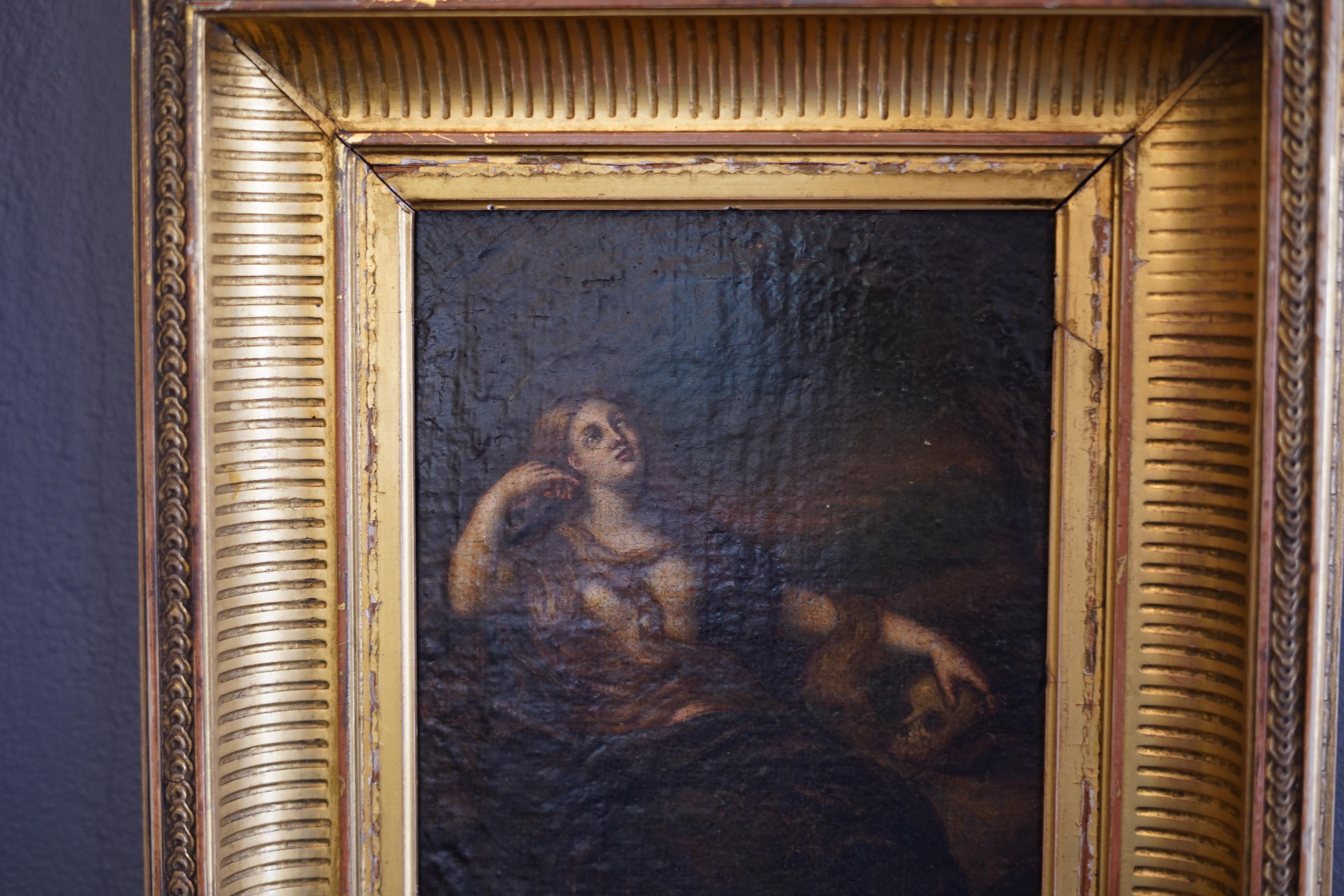 Bohème Magdalena posant sa main sur un crâne, Unknown Europe 1800 en vente