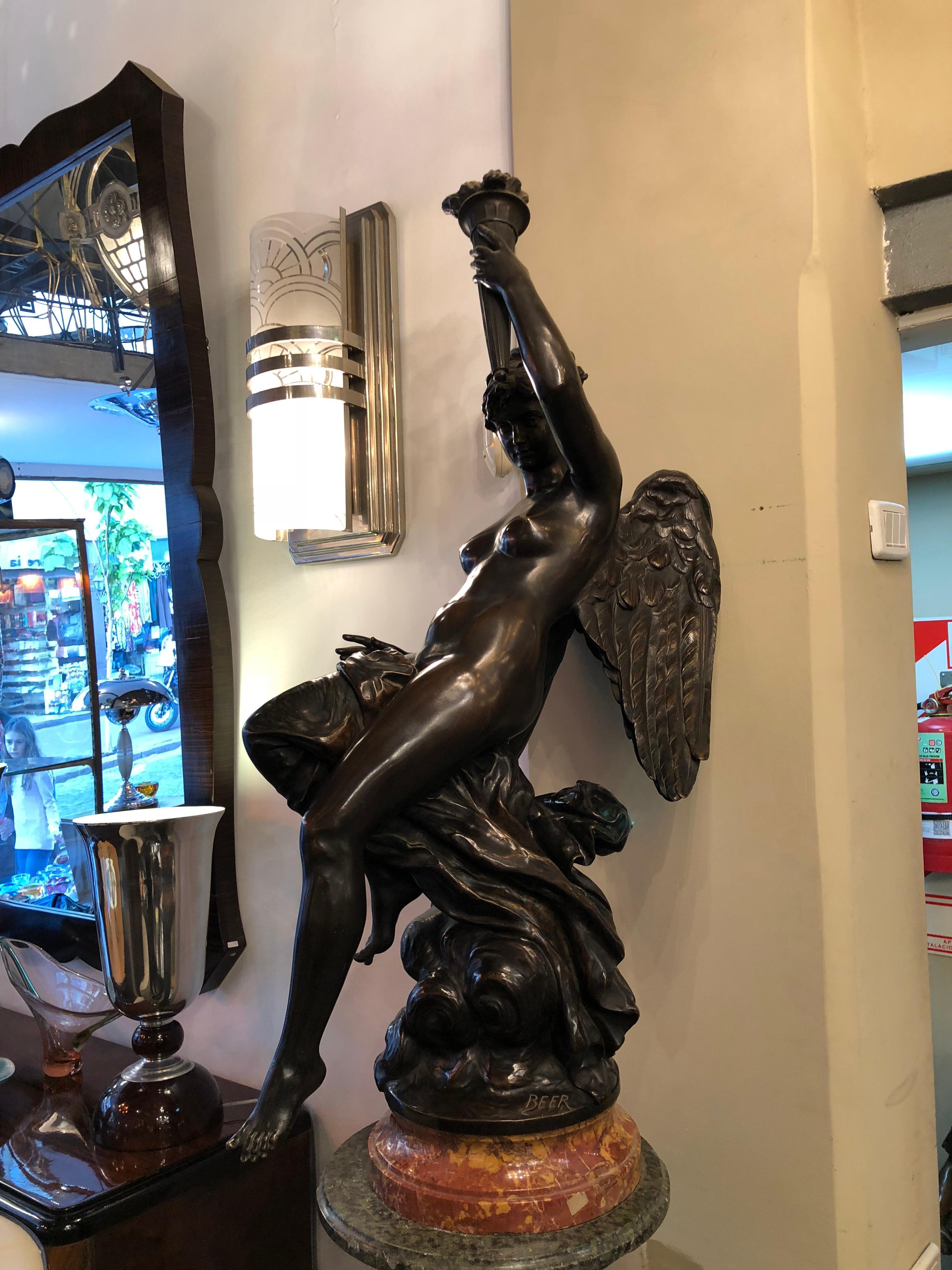Woman with Torch, France, Material: Bronze and Marble, Sign: Beer For Sale 2