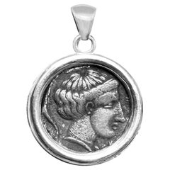 WOMAN'S FACE Genuine Ancient Greek coin 405-380 BC Silver Pendant