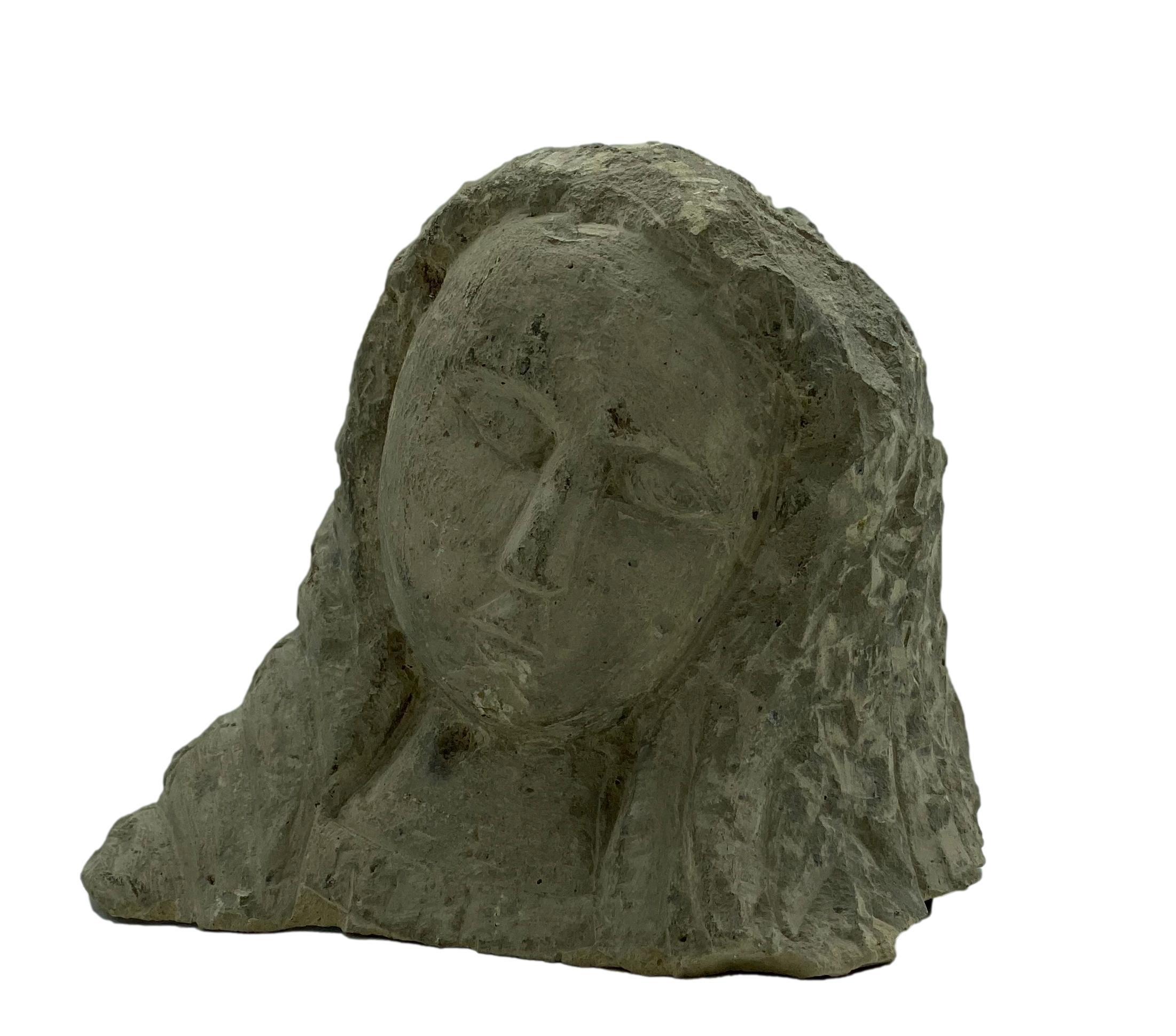 Italian Woman's Face, Tufa Sculpture, Italy 1960s For Sale